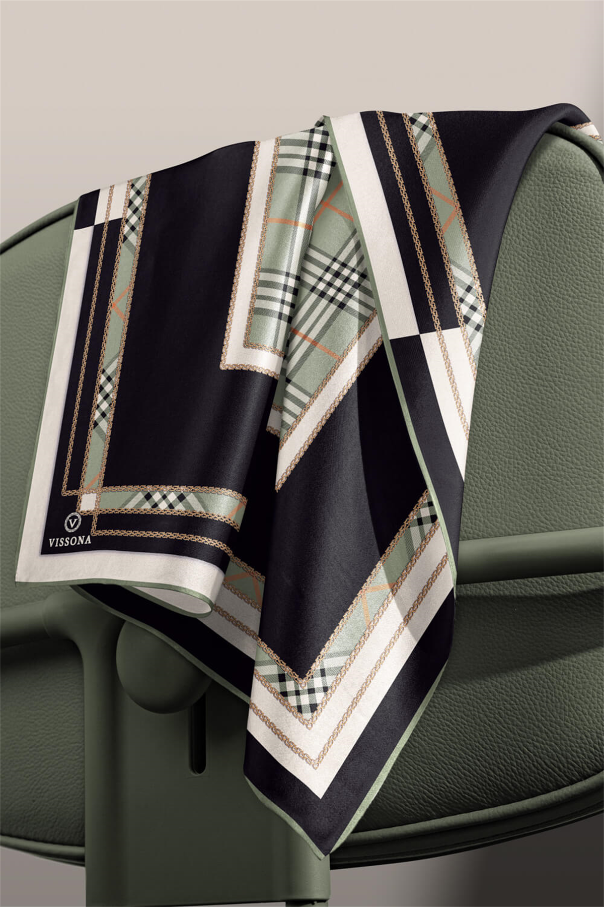 % 57 İPEK % 43 VİSKON Twill İpek Ekose Desenli Çağla Yeşili Renkli 90x90 Eşarp Dikim Şekli : El Dikişi