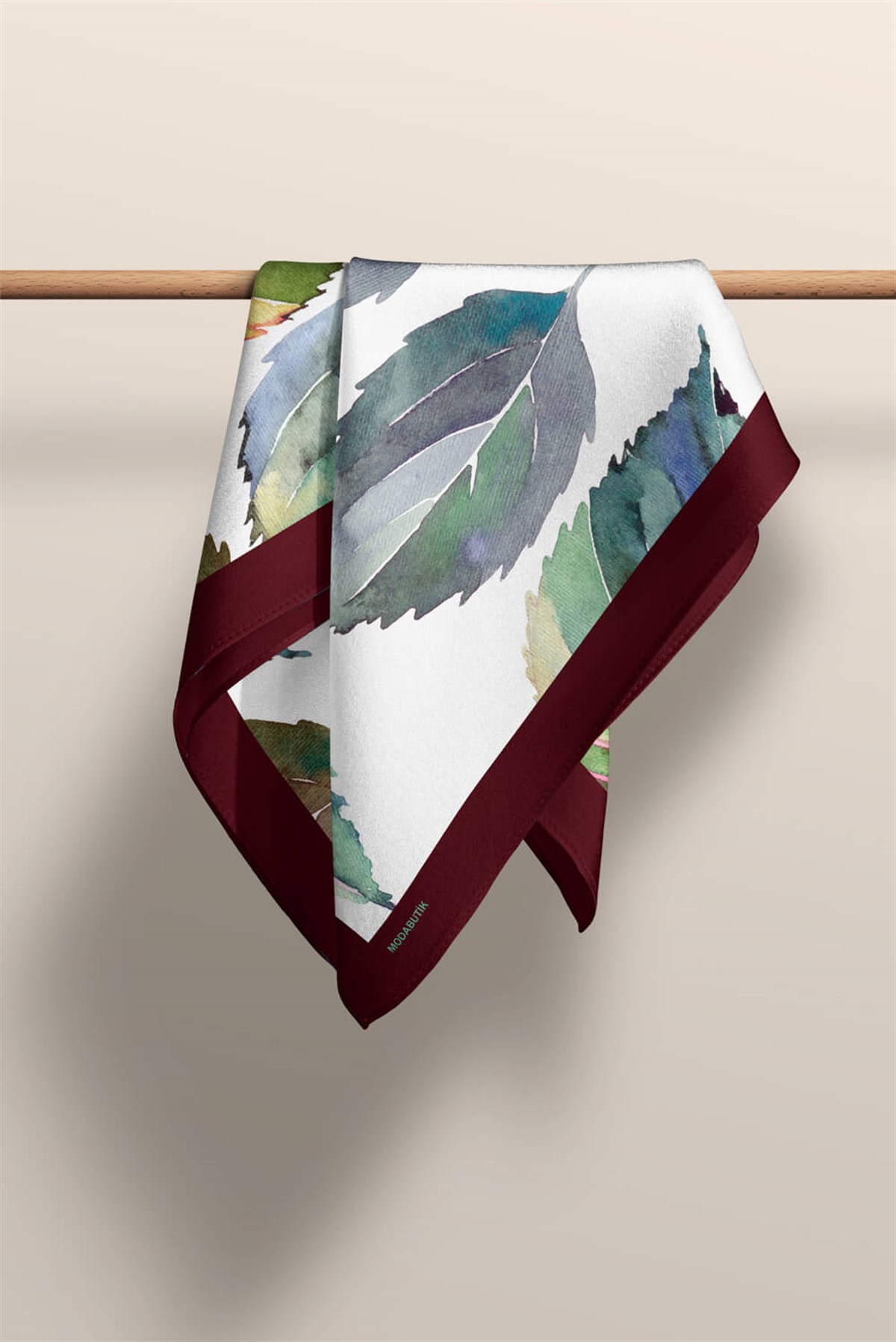 Violla Y7 Kadın Yaprak Desenli Bandana 50x50 Yeşil Beyaz DG0478-22