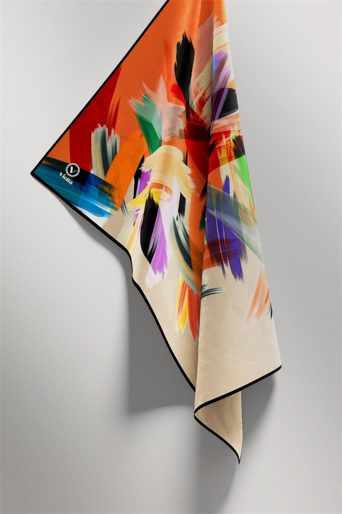 Twill Fırça Desenli Taba Renkli 90x90 Eşarp (İpek İçermez) Kenar Dikiş Şekli El Dikişli