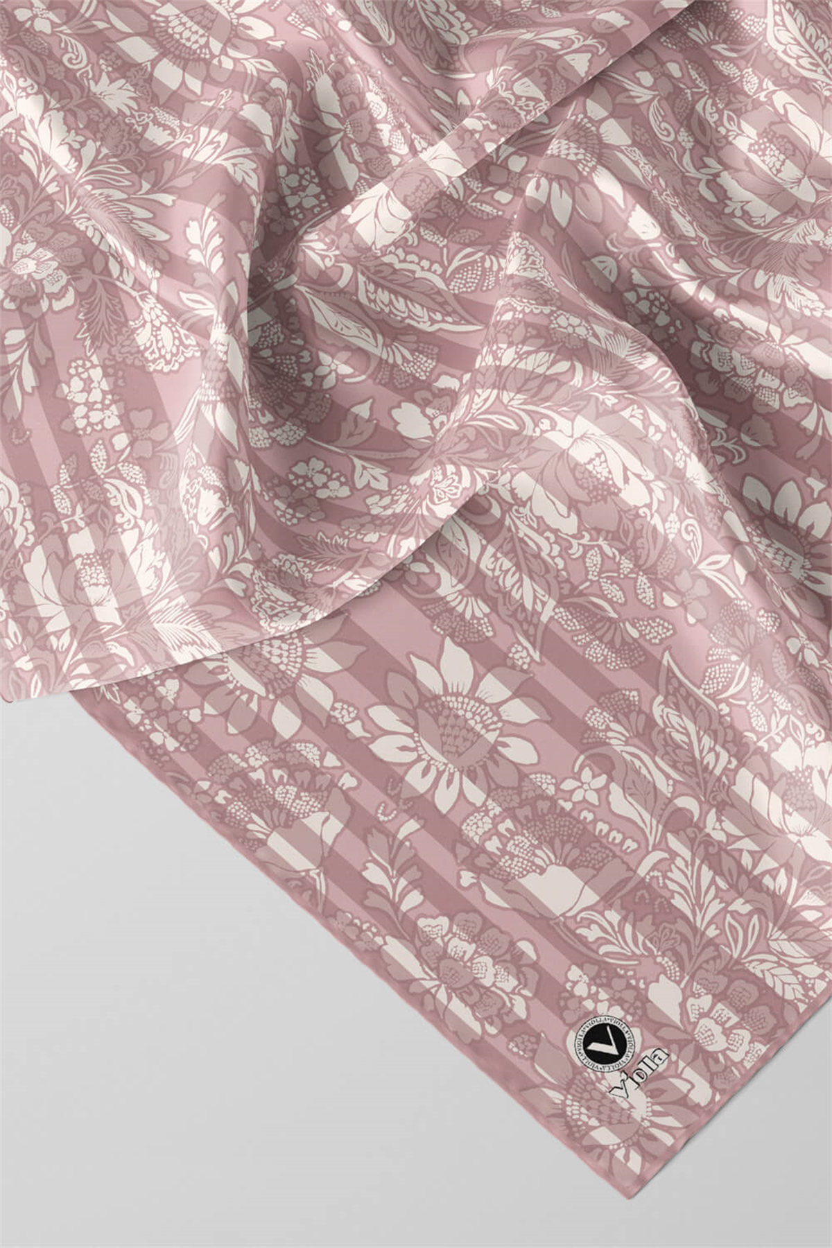 Twill Batik Şal Desenli Pudra Renkli 90x90 Eşarp (İpek İçermez) Kenar Dikiş Şekli El Dikişli