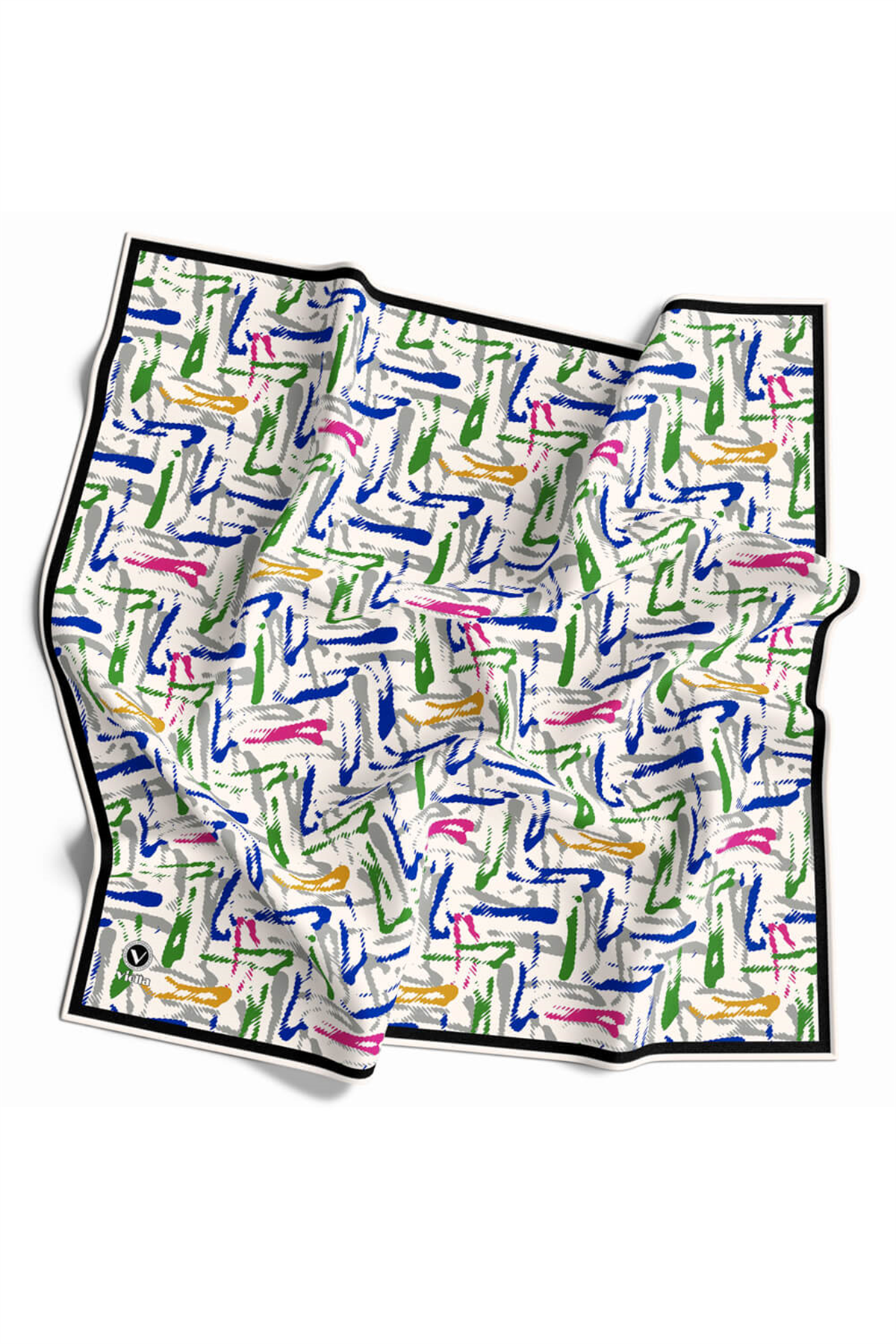 Twill Geometrik Desenli Zümrüt Yeşili - Pembe Renkli 90x90 Eşarp (İpek İçermez) Dikim Şekli : El Dikişi