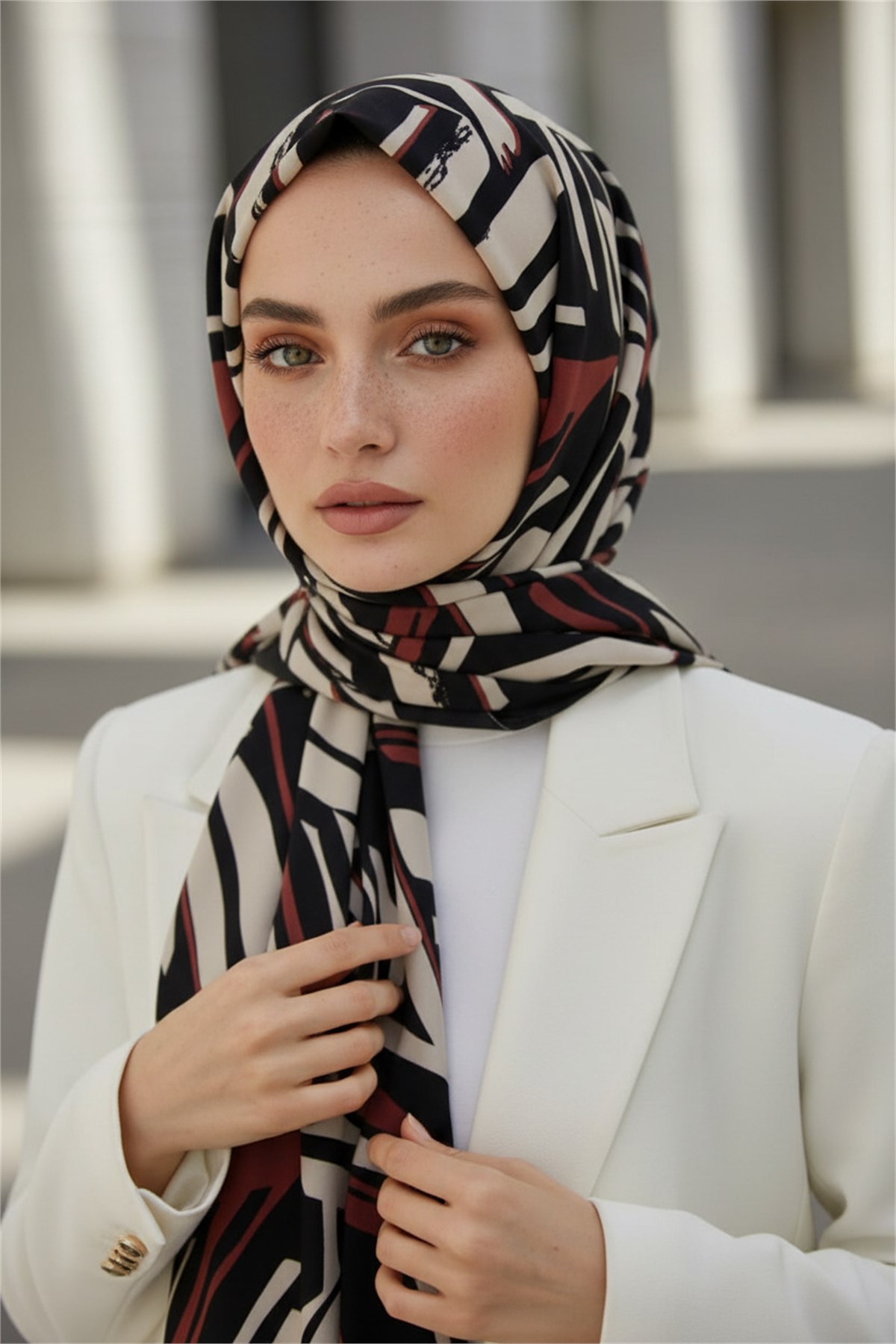 KREP ÇİZGİ DESENLİ GÜL KURUSU RENKLİ 75X195 KIRIŞMAZ ŞAL