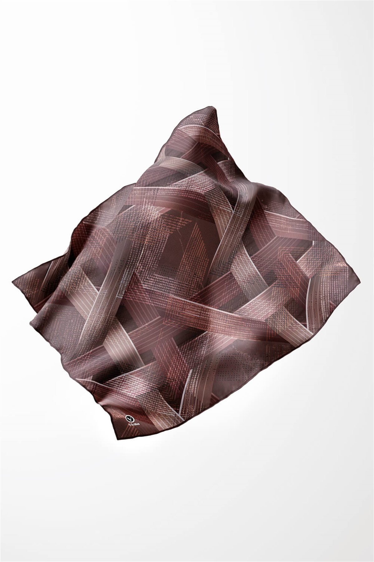 Twill Dokulu Geometrik Desenli Gül Kurusu Renkli 90x90 Eşarp (İpek İçermez) Kenar Dikiş Şekli El Dikişli