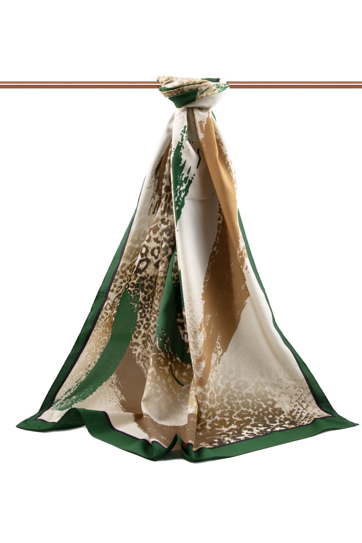 KREP RENKLİ FIRÇA VE LEOPAR DESENLİ ZÜMRÜT YEŞİLİ RENKLİ 75X195 KIRIŞMAZ ŞAL