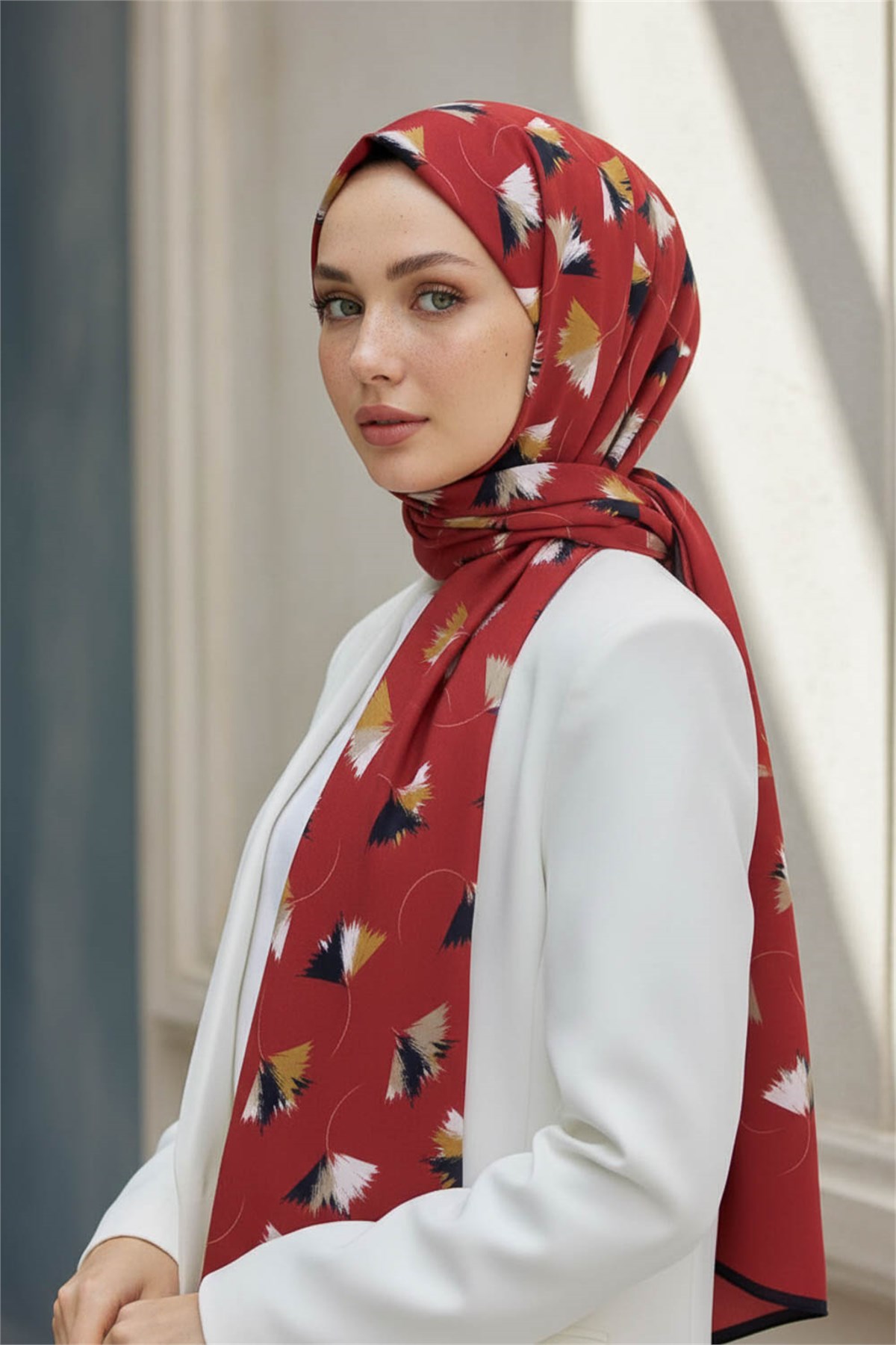 KREP YAPRAK DESENLİ BORDO RENKLİ 75X195 KIRIŞMAZ ŞAL