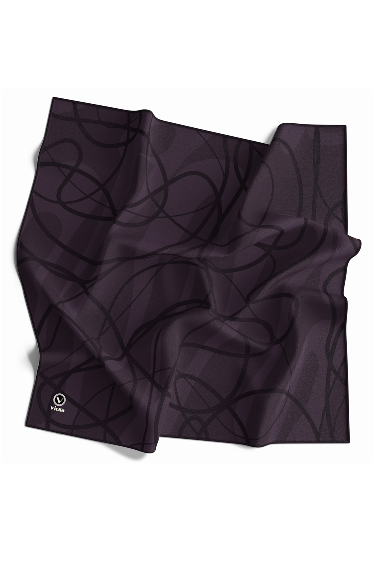 Twill Karışık Çizgi Desenli Mürdüm Renkli 90x90 Eşarp (İpek İçermez) Kenar Dikiş Şekli El Dikişli