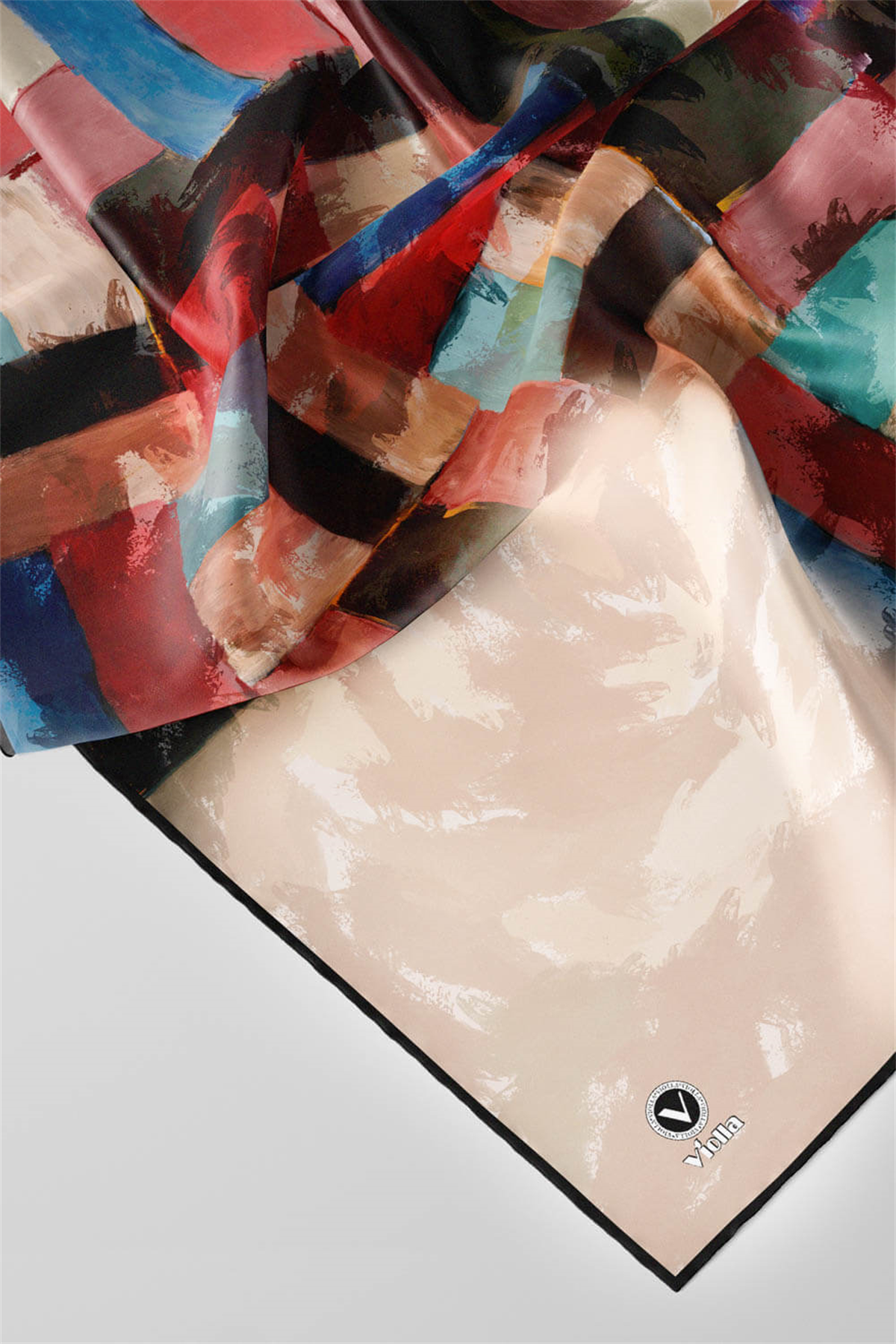 Twill Yağlı Boya Desenli Bordo Renkli 90x90 Eşarp (İpek İçermez) Kenar Dikiş Şekli El Dikişli