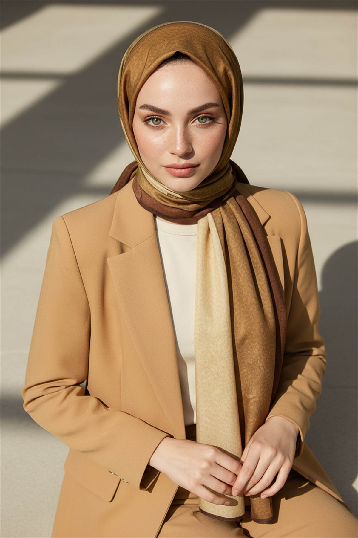 KREP DALGA DESENLİ TABA RENKLİ 75X195 KIRIŞMAZ ŞAL