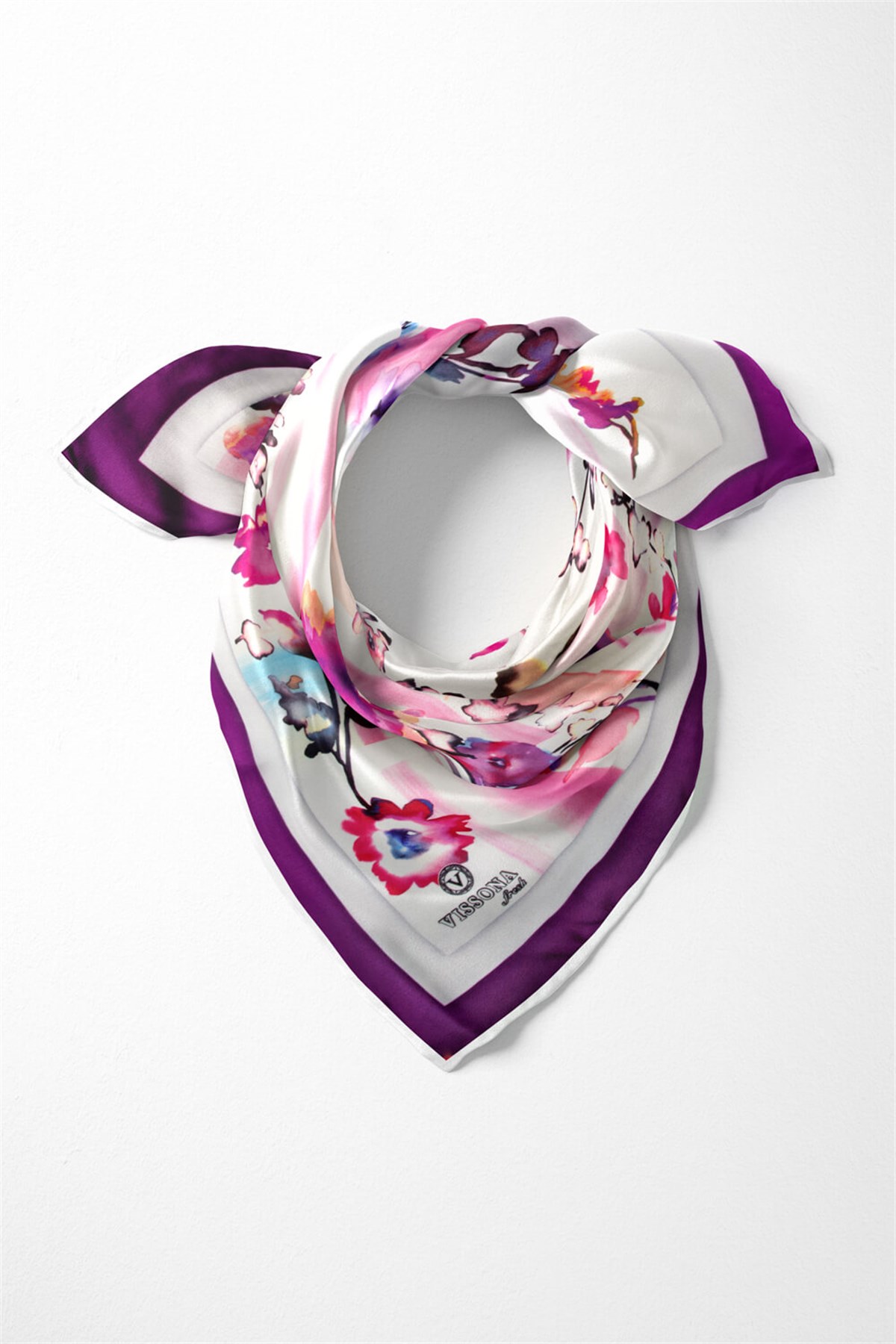 %100 İpek Kadın Desenli Bandana 80x80