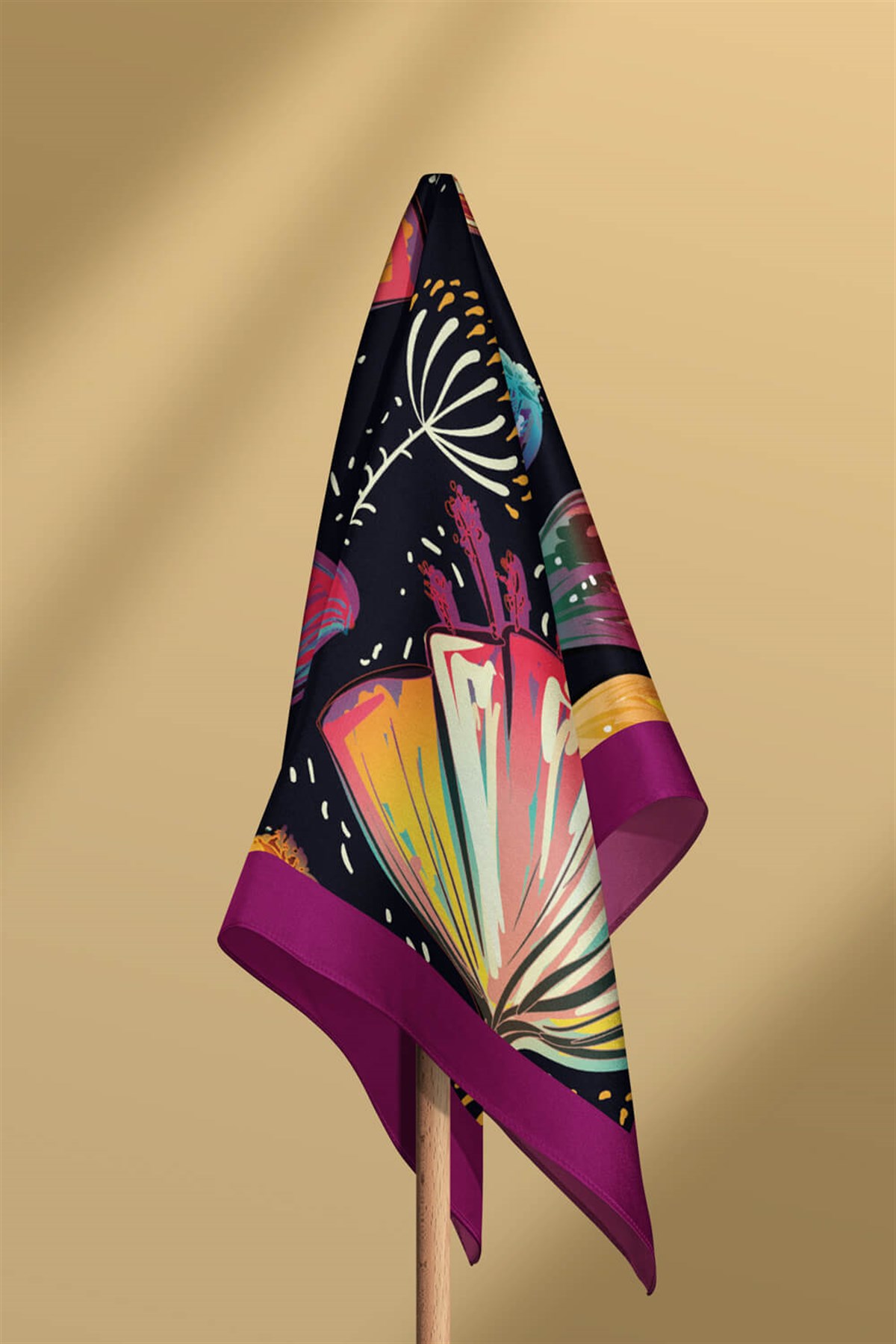 Violla B33 Kadın Flow Desenli Bandana 50x50 Siyah DG0173-22