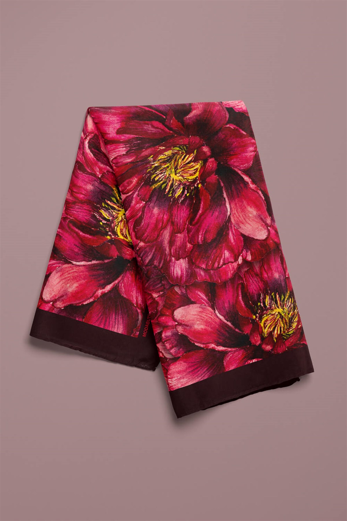 F50 Kadın Gül Desenli Bandana 50x50 Kırmızı DG0325-22