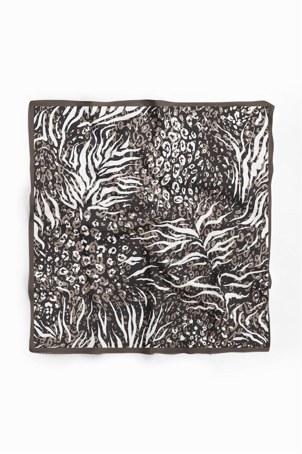 Z21 Kadın Yaprak Desenli Bandana 50x50 Kahverengi Beyaz - DG0267