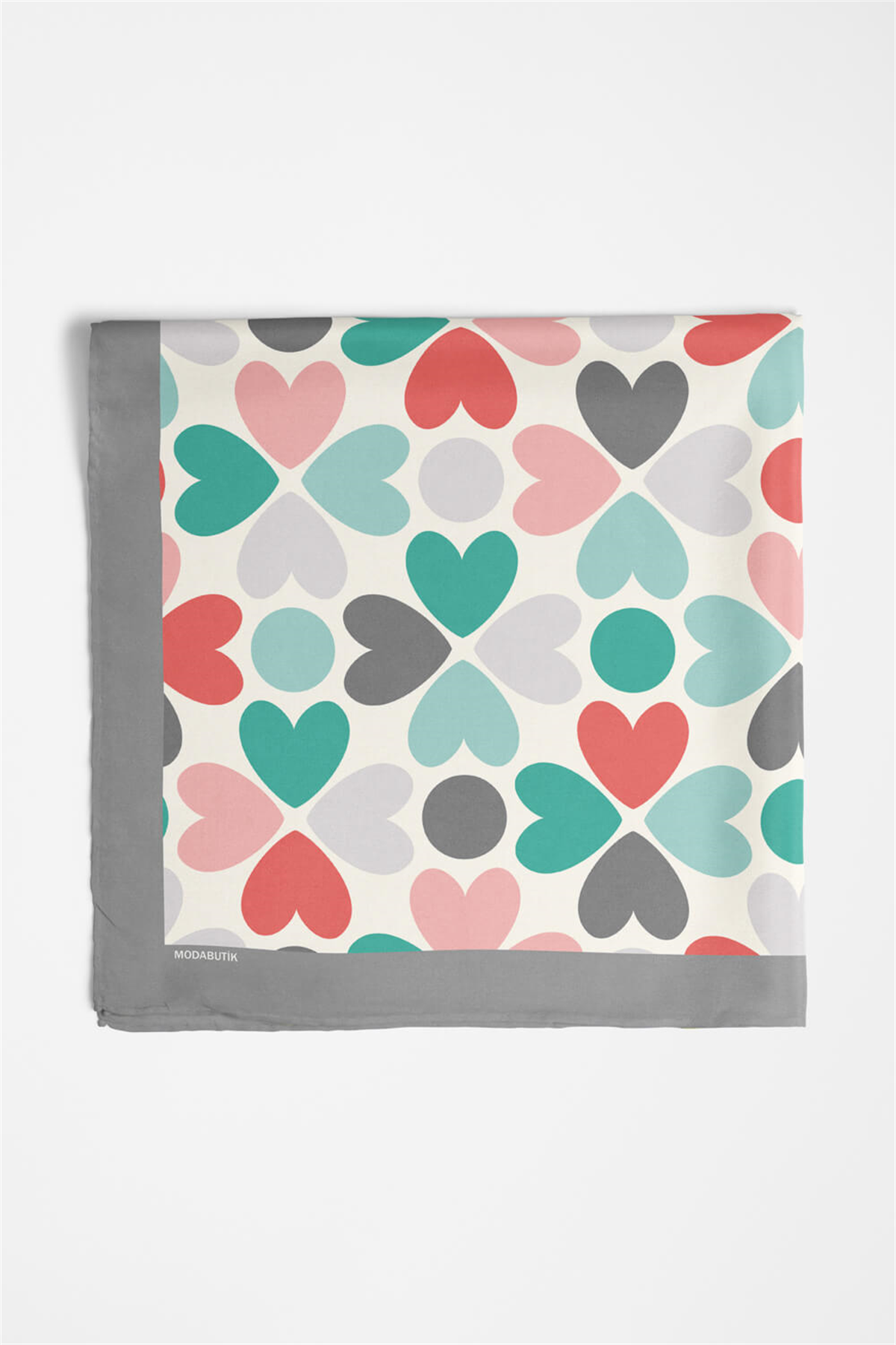 V40 Kadın Kalp Desenli Bandana 50x50 Yeşil Kırmızı DG0122-22