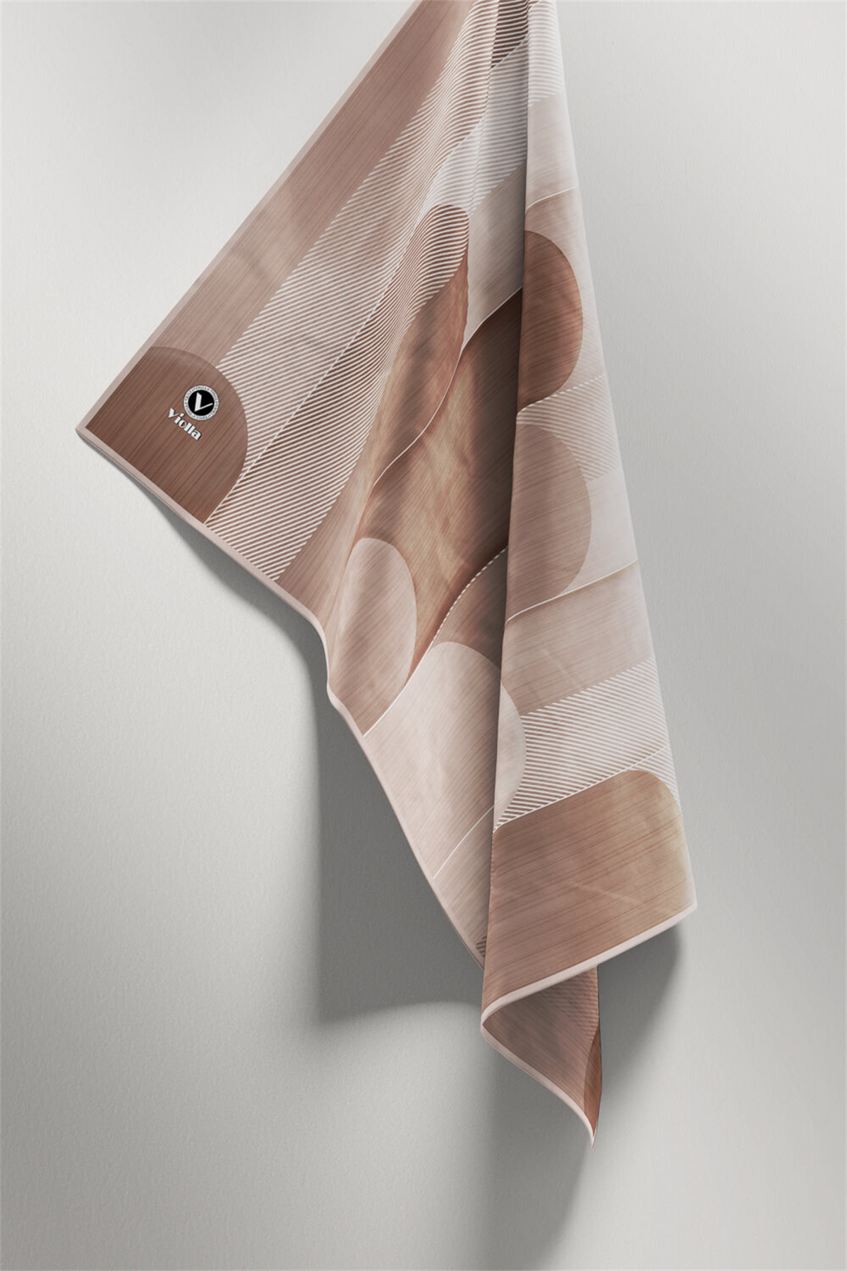 Twill Geometrik Desenli Bej Renkli 90x90 Eşarp (İpek İçermez) Kenar Dikiş Şekli El Dikişli
