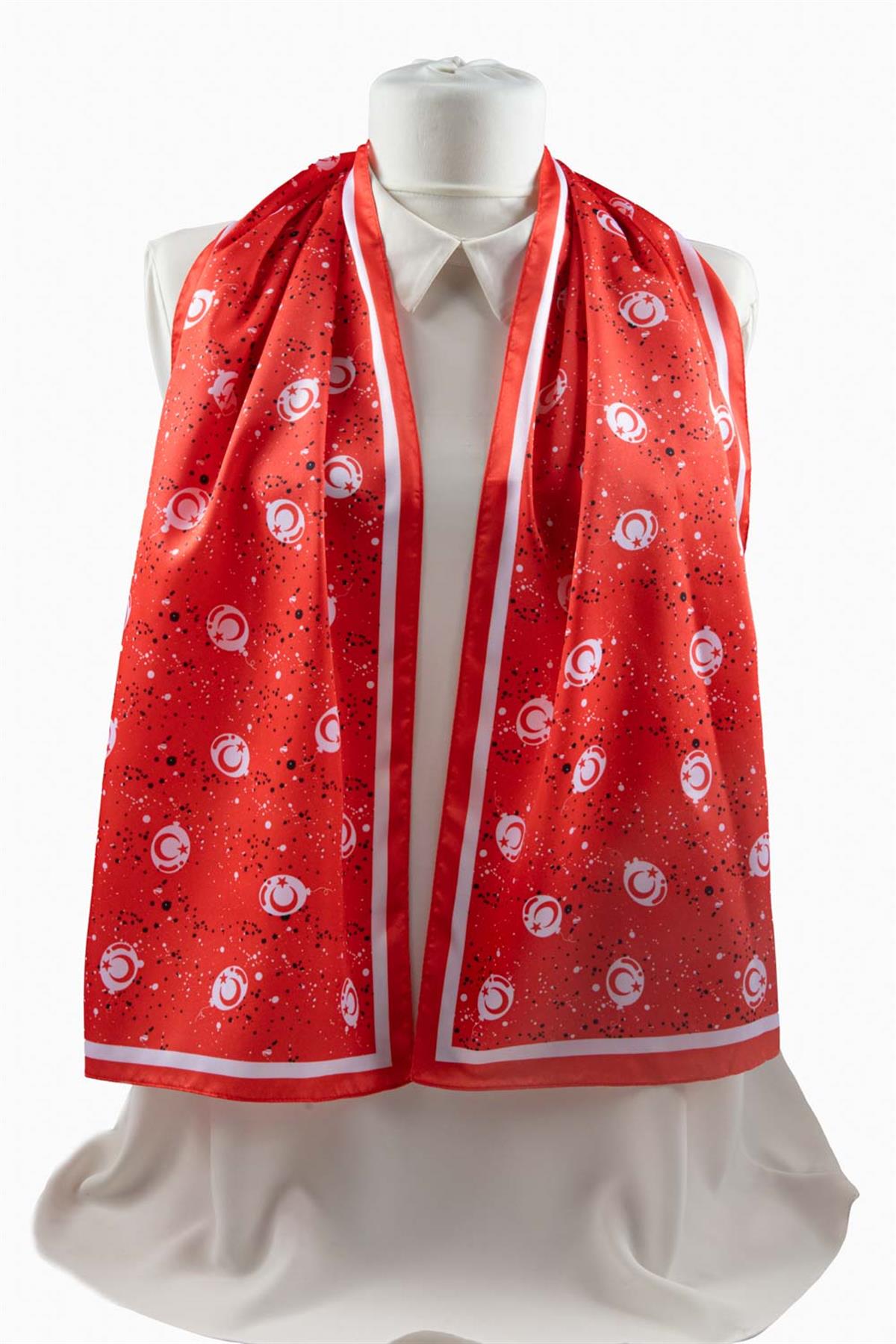 Modabutik Kırmızı Ay Yıldız Desenli Fular