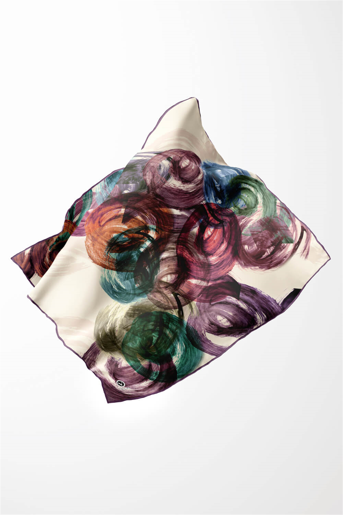 Twill Fırça Efektli Desenli Lila Renkli 90x90 Eşarp (İpek İçermez) Kenar Dikiş Şekli El Dikişli