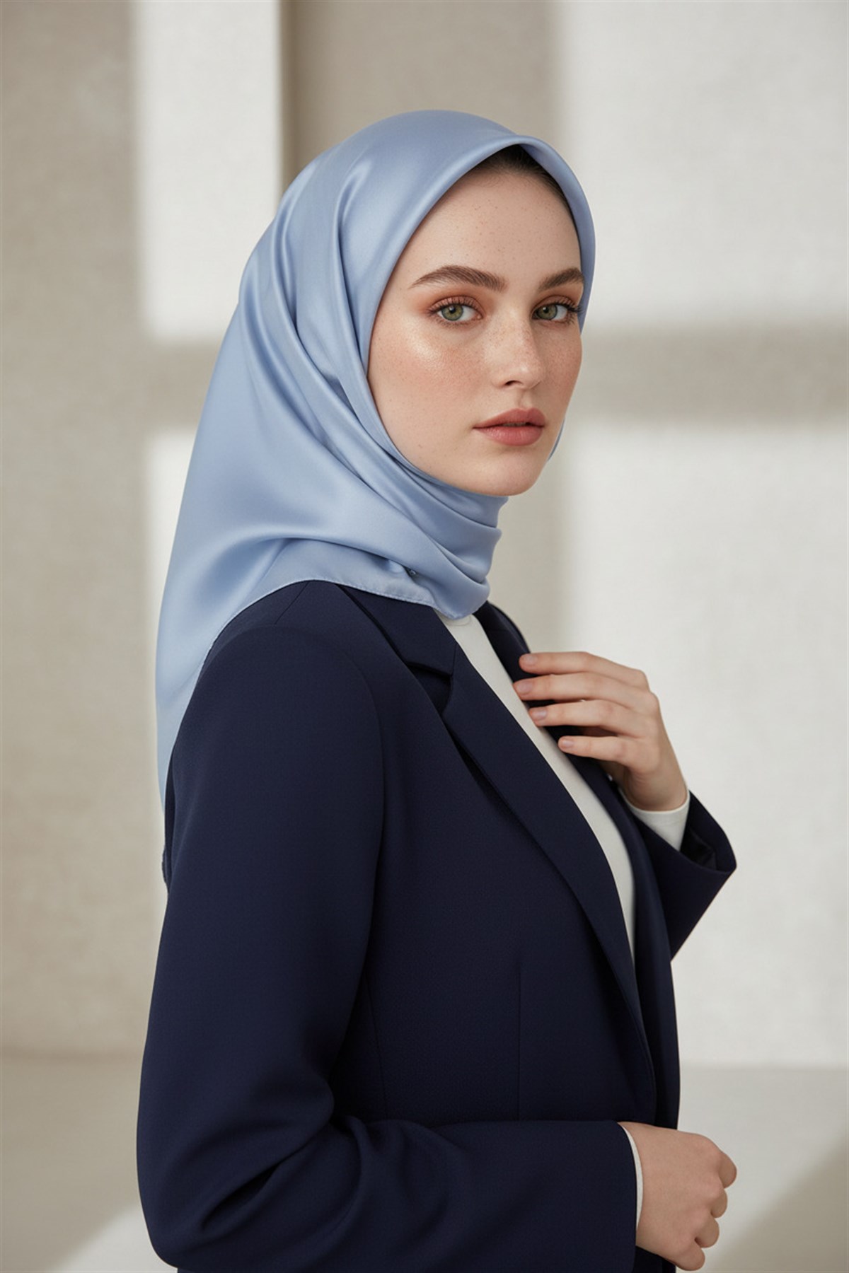 Viskon Twill İpek Az Hatalı Mavi Renkli 90x90 Düz Eşarp Dikim Şekli : El Dikişi