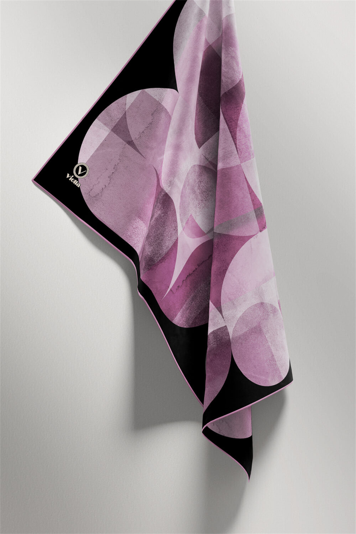 Twill Geometrik Desenli Lila Renkli 90x90 Eşarp (İpek İçermez)Kenar Dikiş Şekli El Dikişli