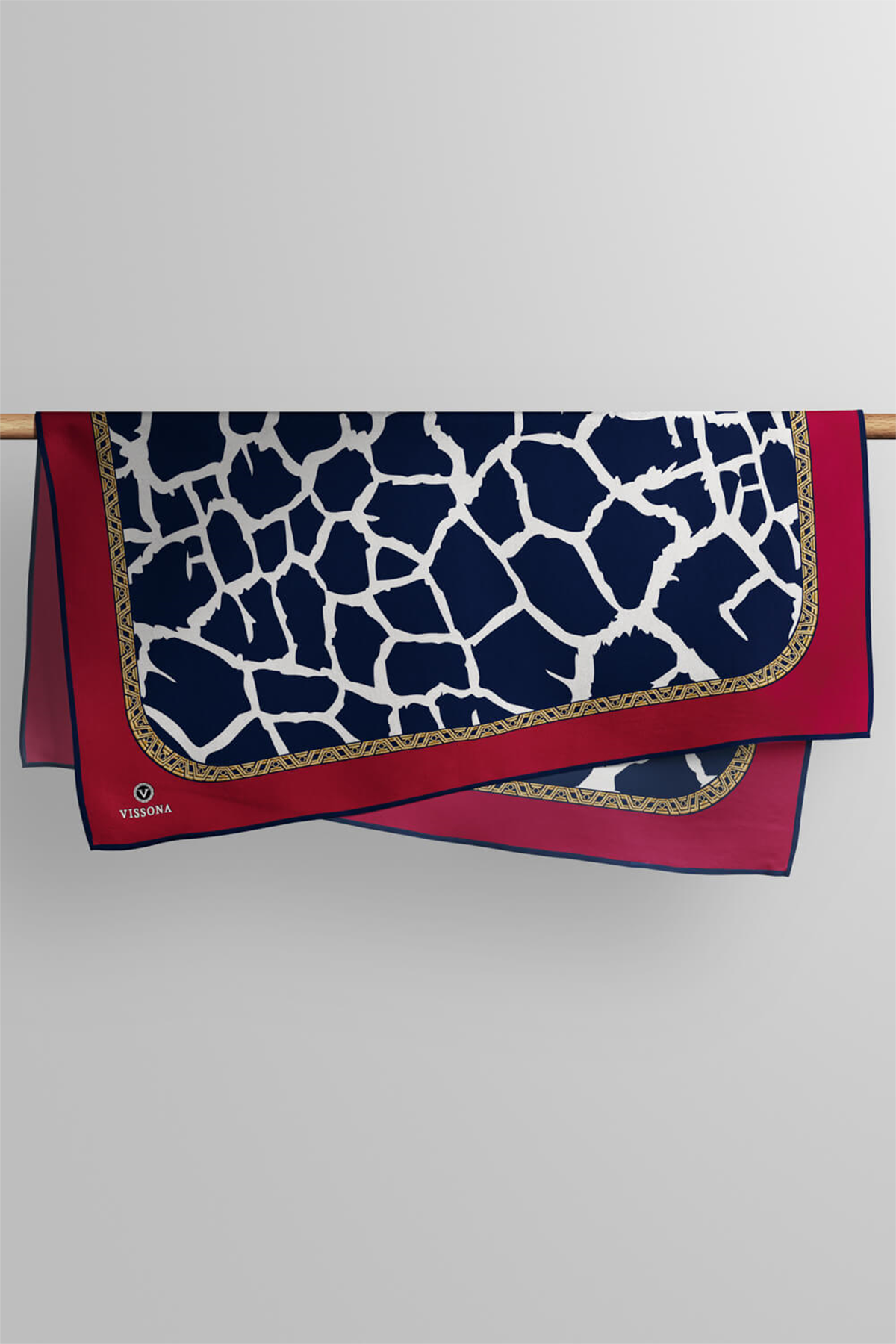 %100 Twill Taş Desenli Lacivert - Bordo Renkli 90x90 Eşarp Dikim Şekli: El Dikişi