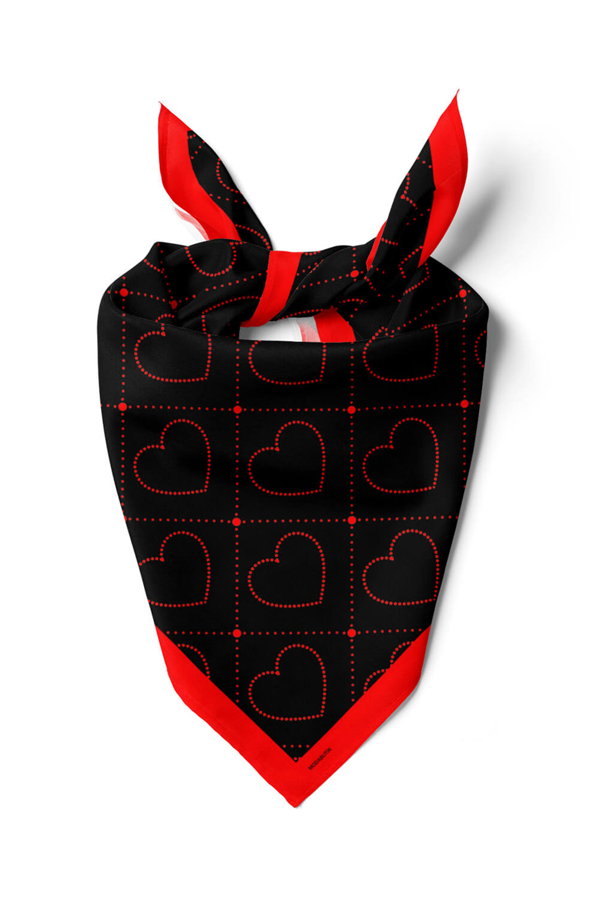 V23 Kadın Kalp Desenli Bandana 50x50 Kırmızı Siyah DG0446-22