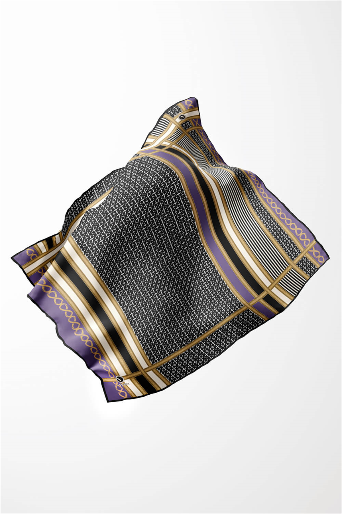 Twil Geometrik Desenli Lila Renkli 90x90 Eşarp (İpek İçermez) Dikim Şekli : El Dikişi