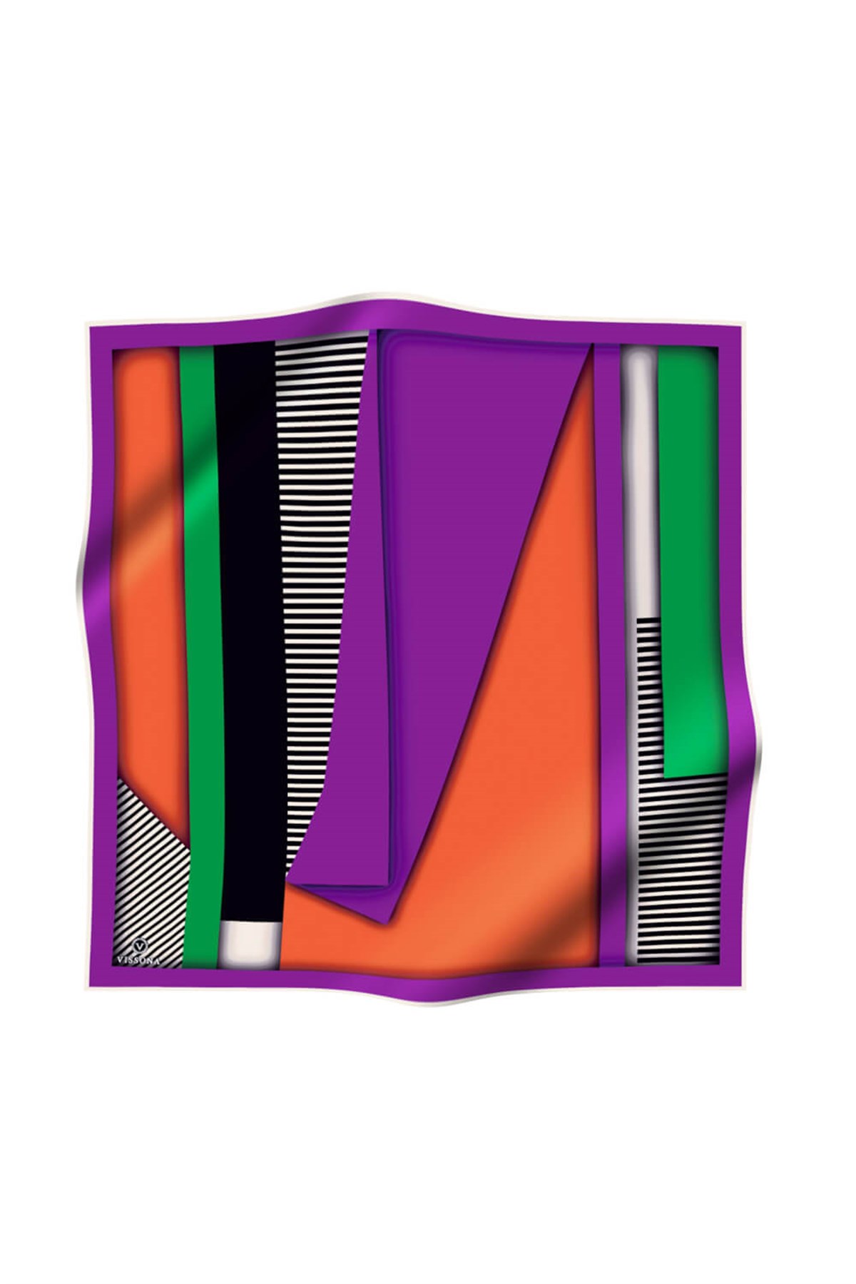 %100 Twill Renk Bloklu Çizgili Desenli Mor - Zümrüt Yeşili Renkli 90x90 Eşarp Dikim Şekli: El Dikişii