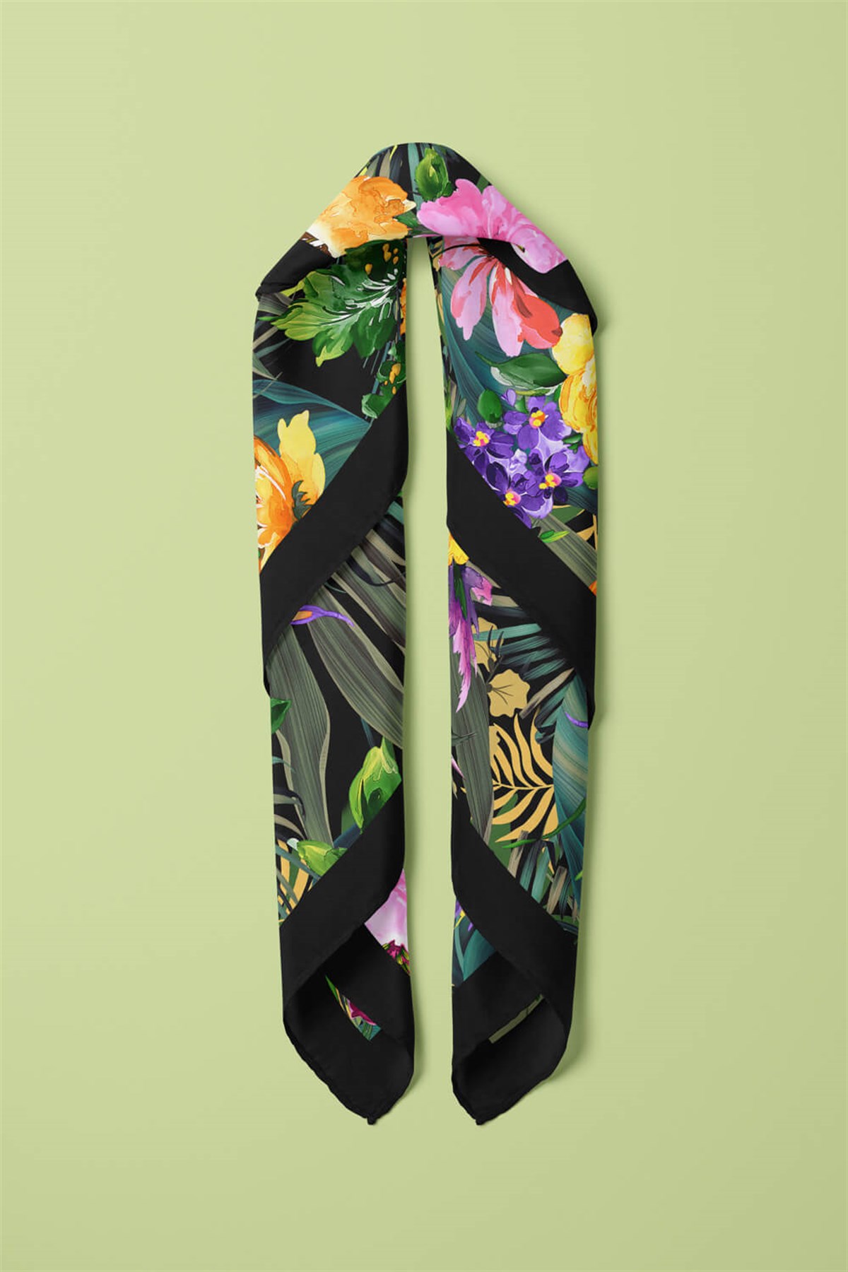 Violla H45 Kadın Yeşil Çiçek Desenli 50x50 Bandana HYL DG01404-22