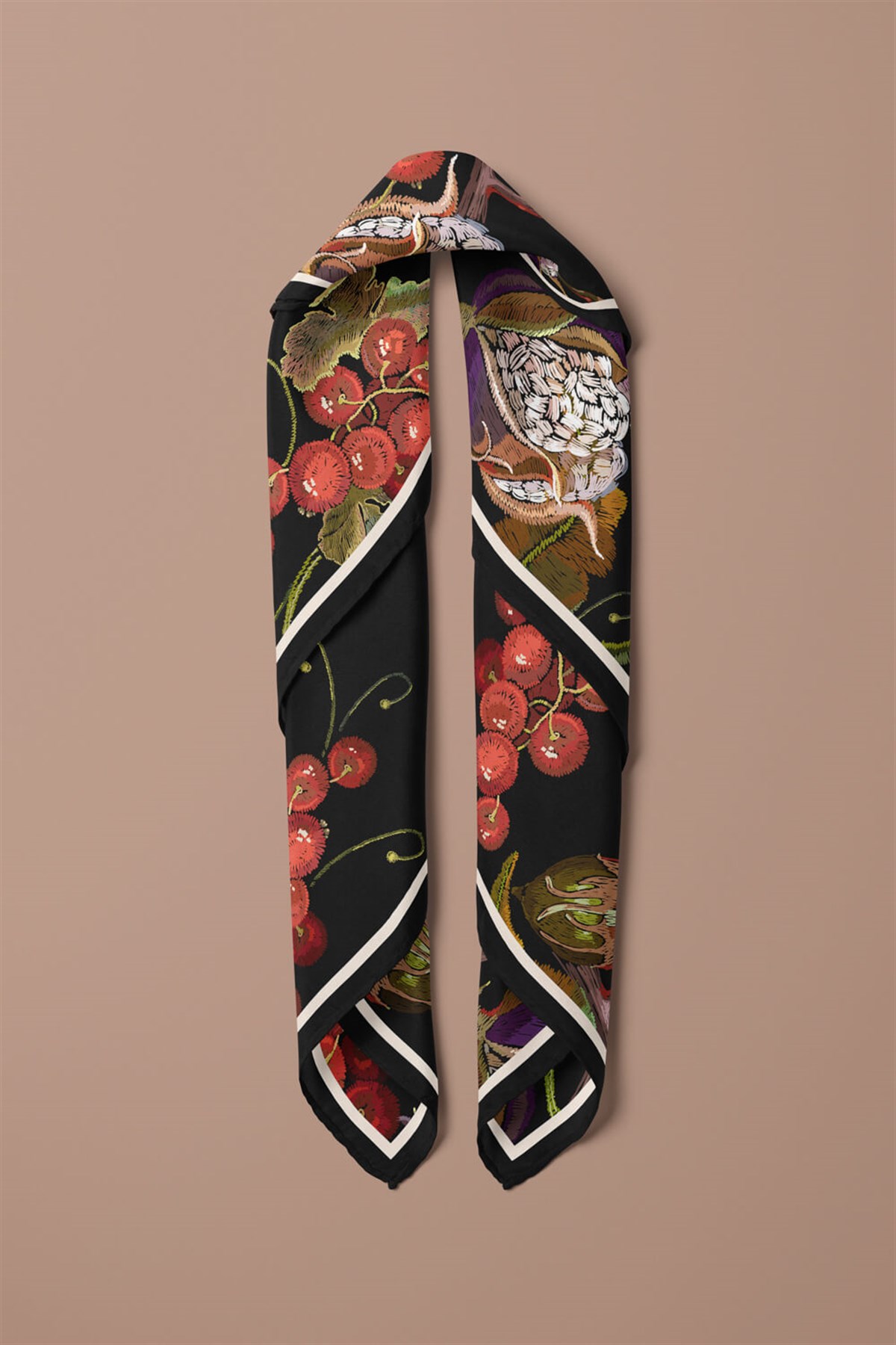 F99 Vissona Kuş Desenli İpek Bandana