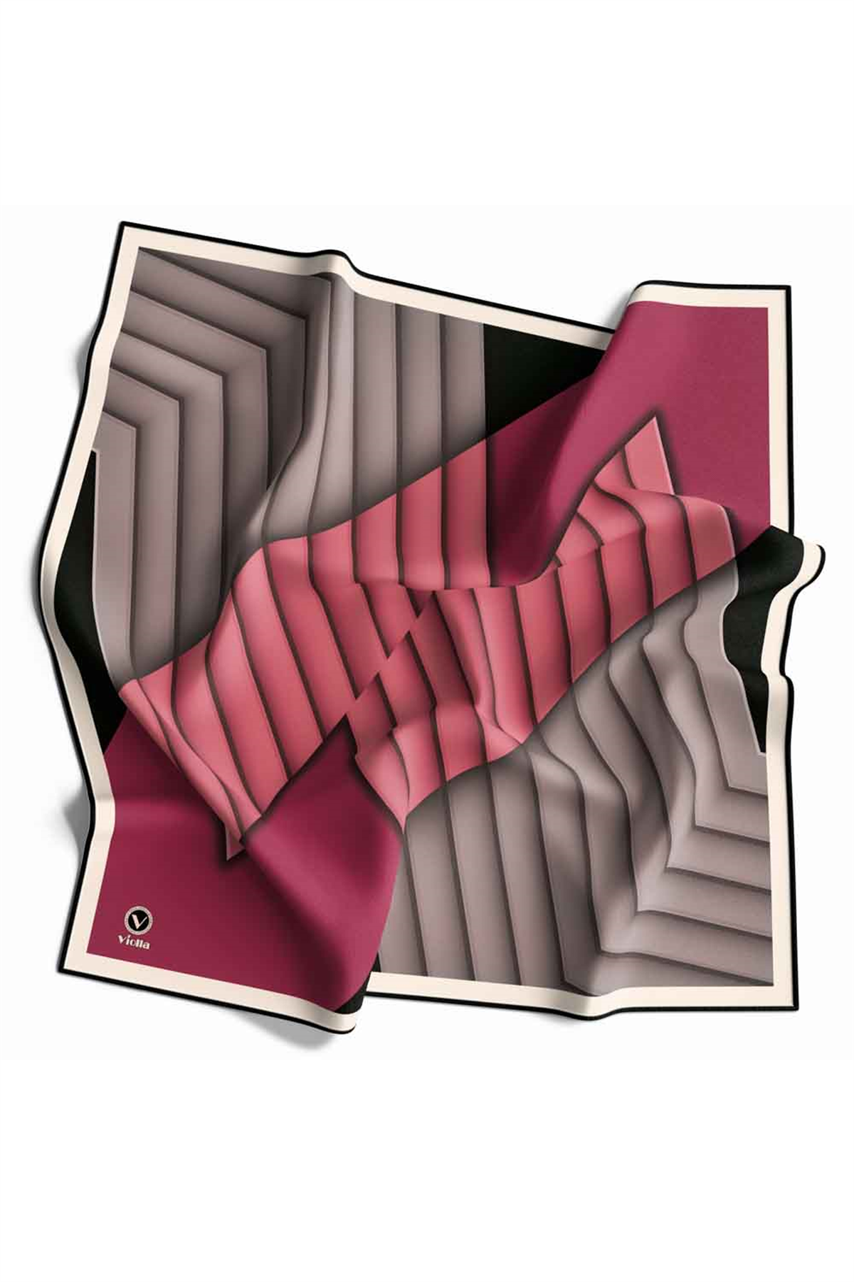 Rayon Zikzak Çizgi Desenli Pembe Renkli 90x90 Eşarp (İpek İçermez) Dikim Şekli : El Dikişi
