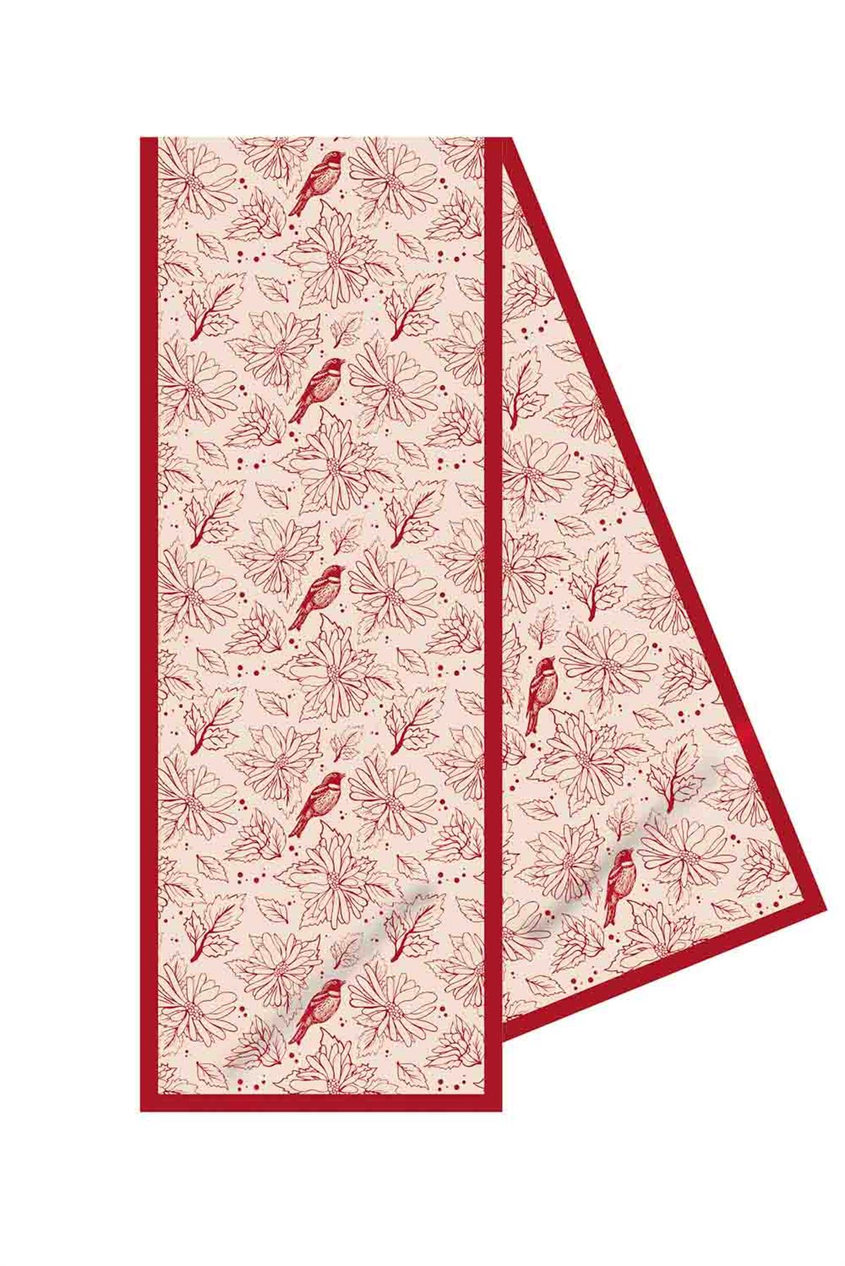 Çiçek ve Kuş Desenli Fular 30x140