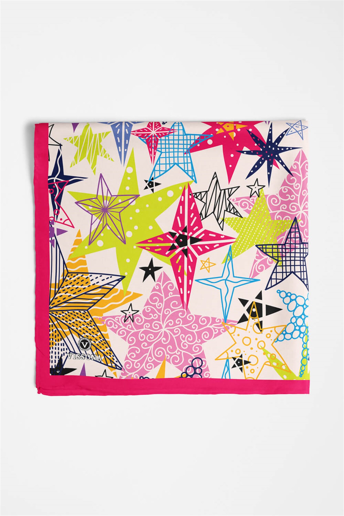 %100 İpek Renkli Yıldız Desenli Kadın Bandana
