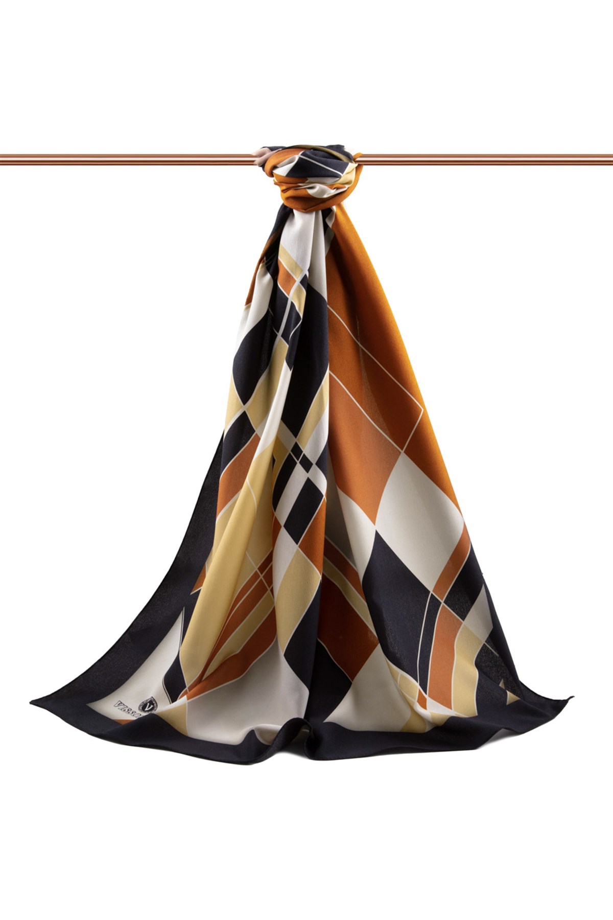 KREP GEOMETRİK DESENLİ TABA RENKLİ 75X195 KIRIŞMAZ ŞAL