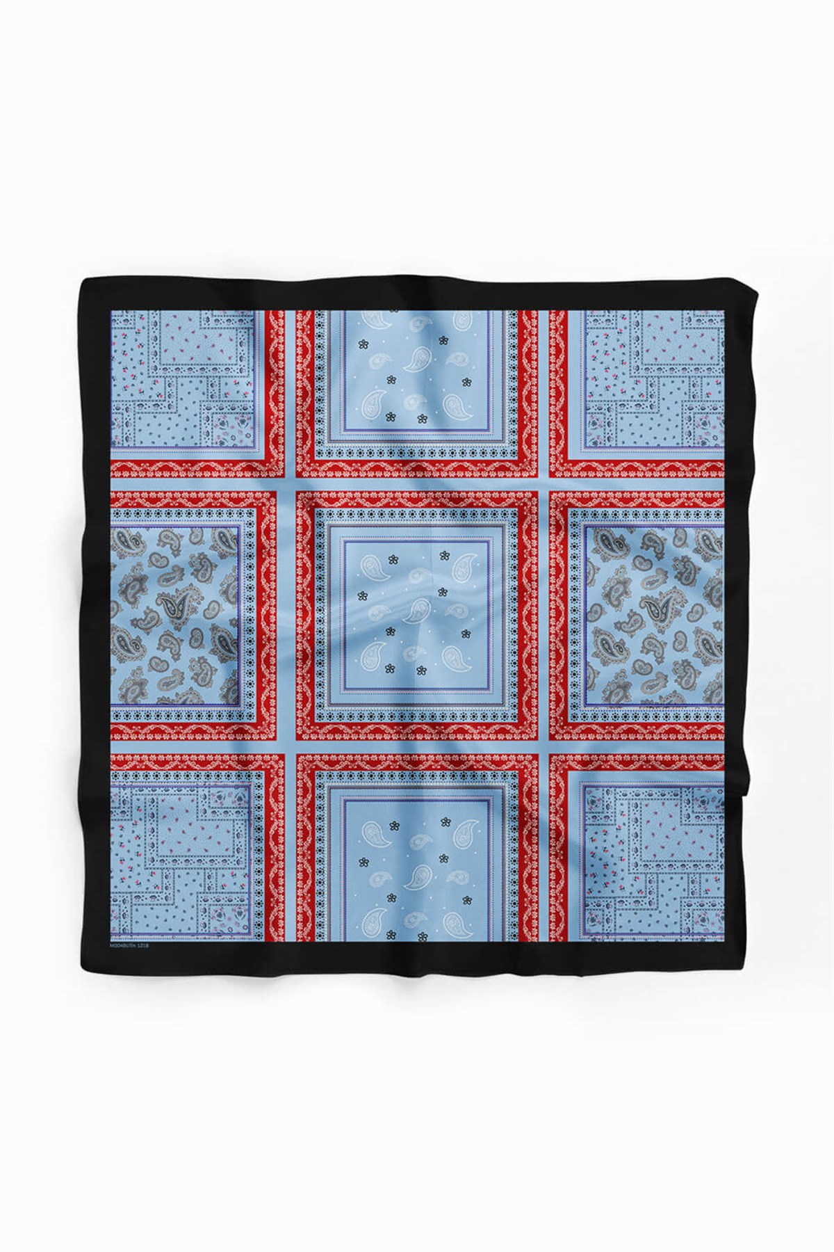 Violla D66 Kadın Mavi Kare Desenli 50x50 Bandana HYL DG01218-22