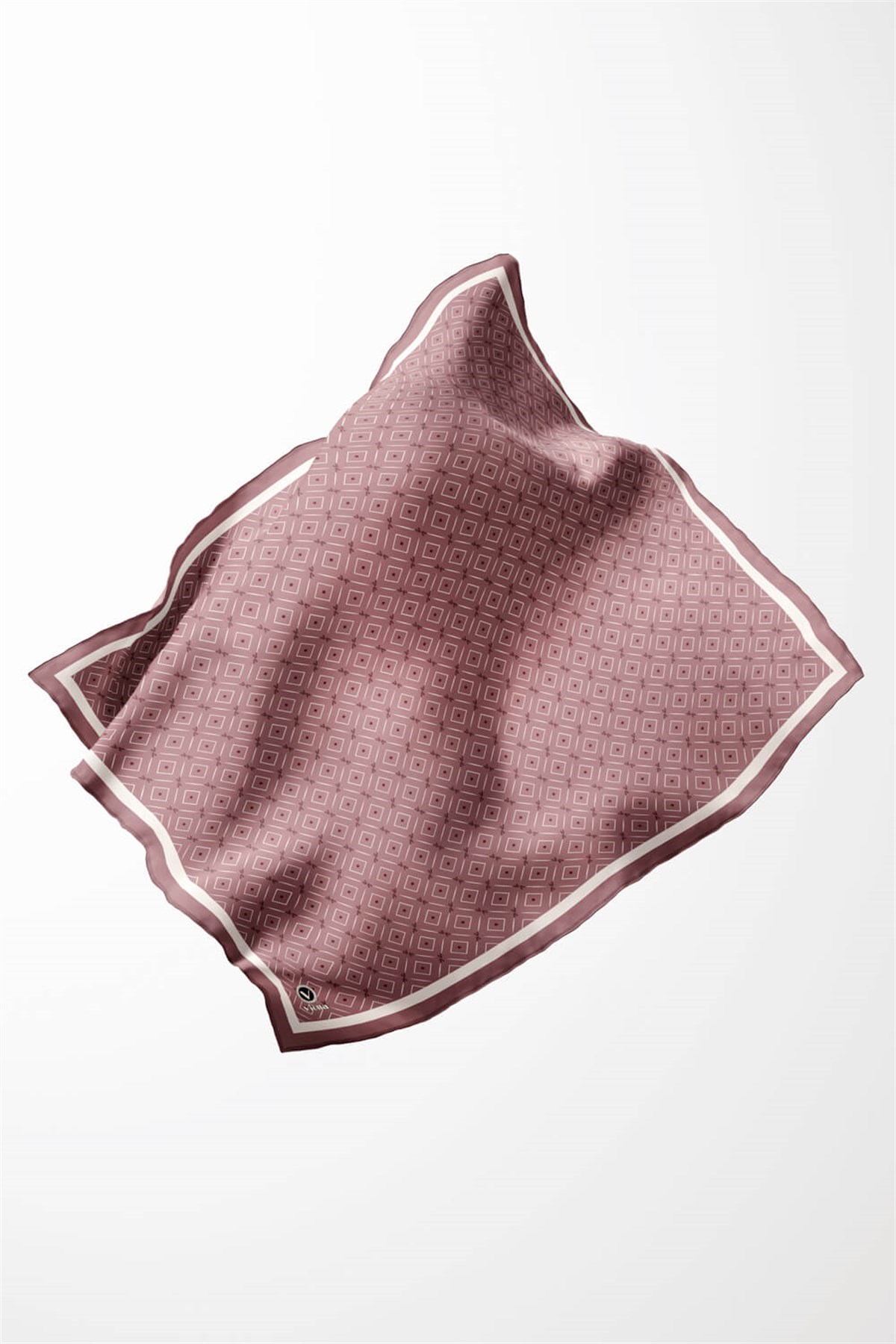 Twill Çıtır Geometrik Desenli Pudra Renkli 90x90 Eşarp (İpek İçermez) Kenar Dikiş Şekli El Dikişli