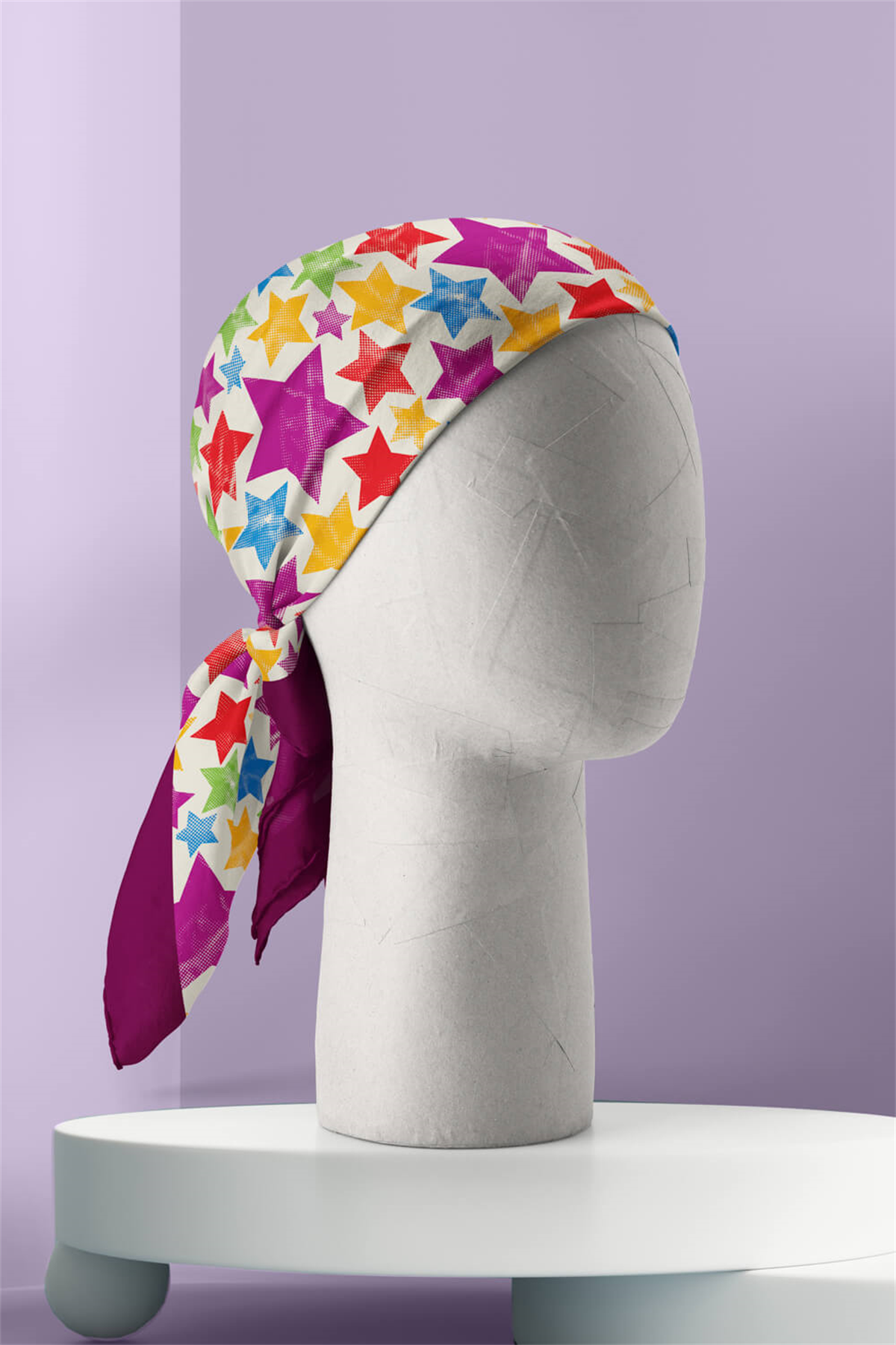 F35 Kadın Mor  Stars Desenli 50x50 Bandana HYL DG0521-22