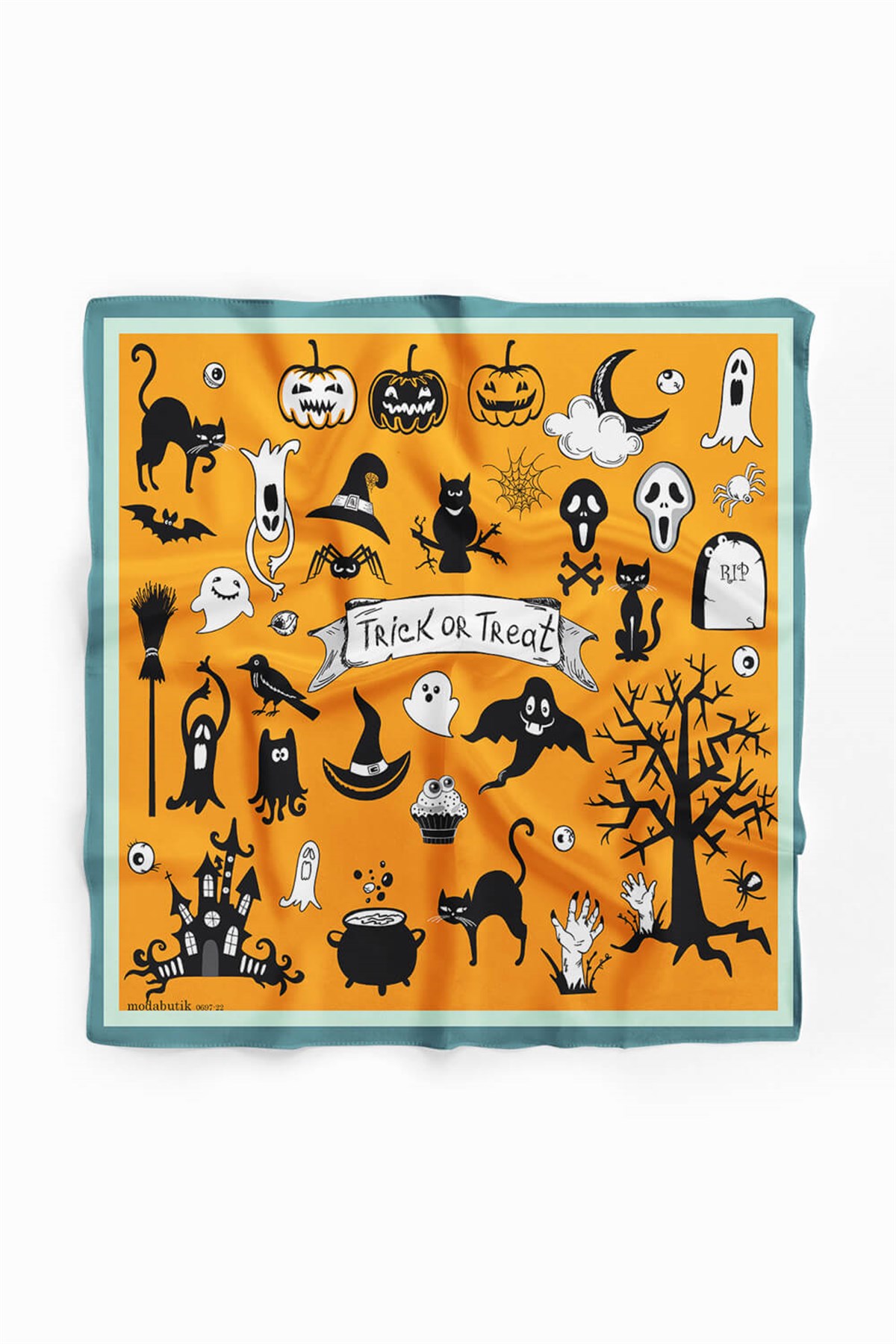 Violla Kadın Hardal Trick or Treat Desenli 50x50 Bandana DG0697-22