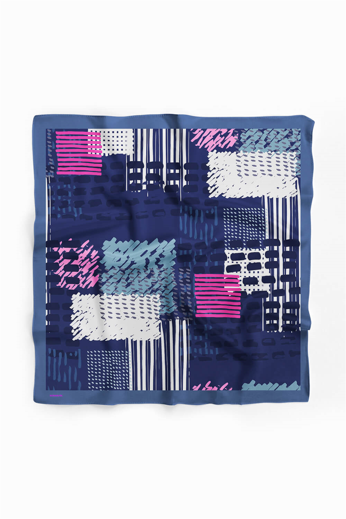 V17 Kadın Egzotik Desenli Bandana 50x50 Mavi DG0448-22