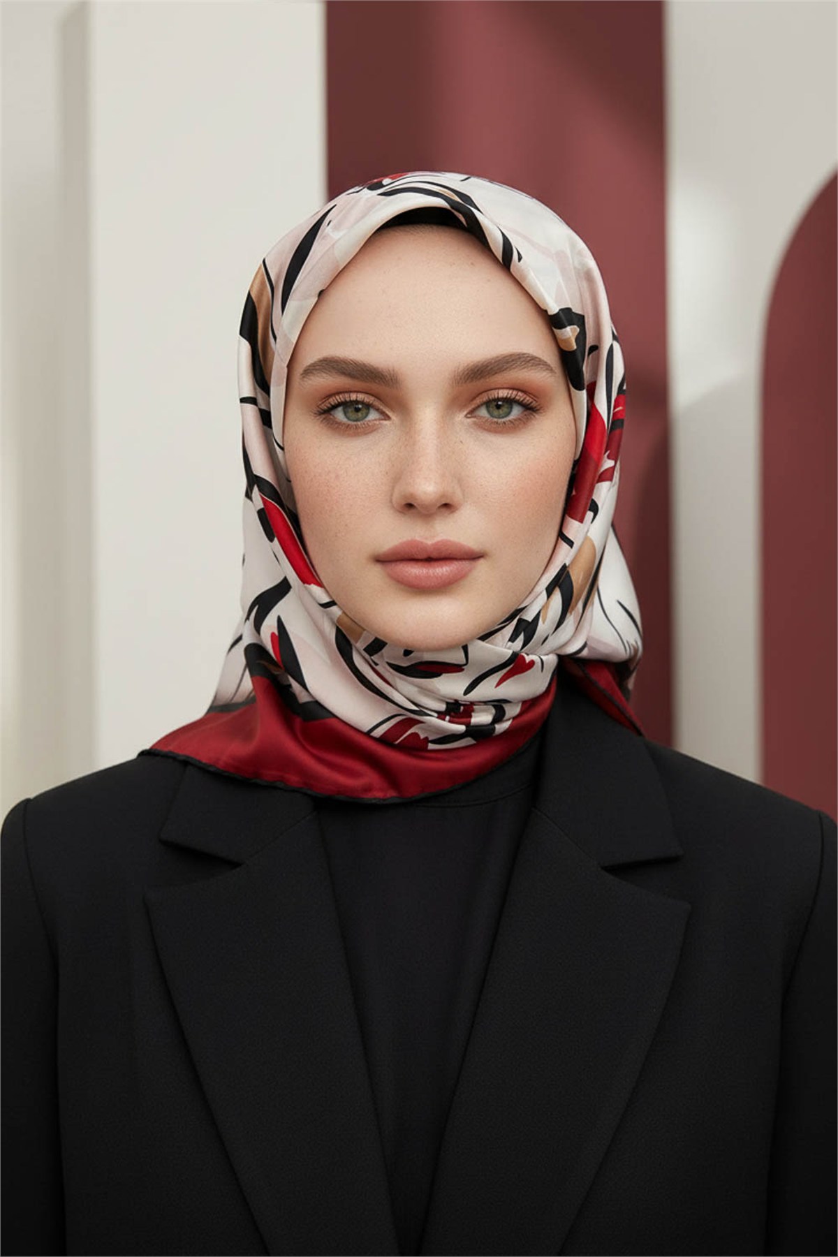 Rayon Bordürlü Çiçek Desenli Bordo Renkli 90x90 Dikim Şekli : El Dikişi Eşarp (İpek İçermez)