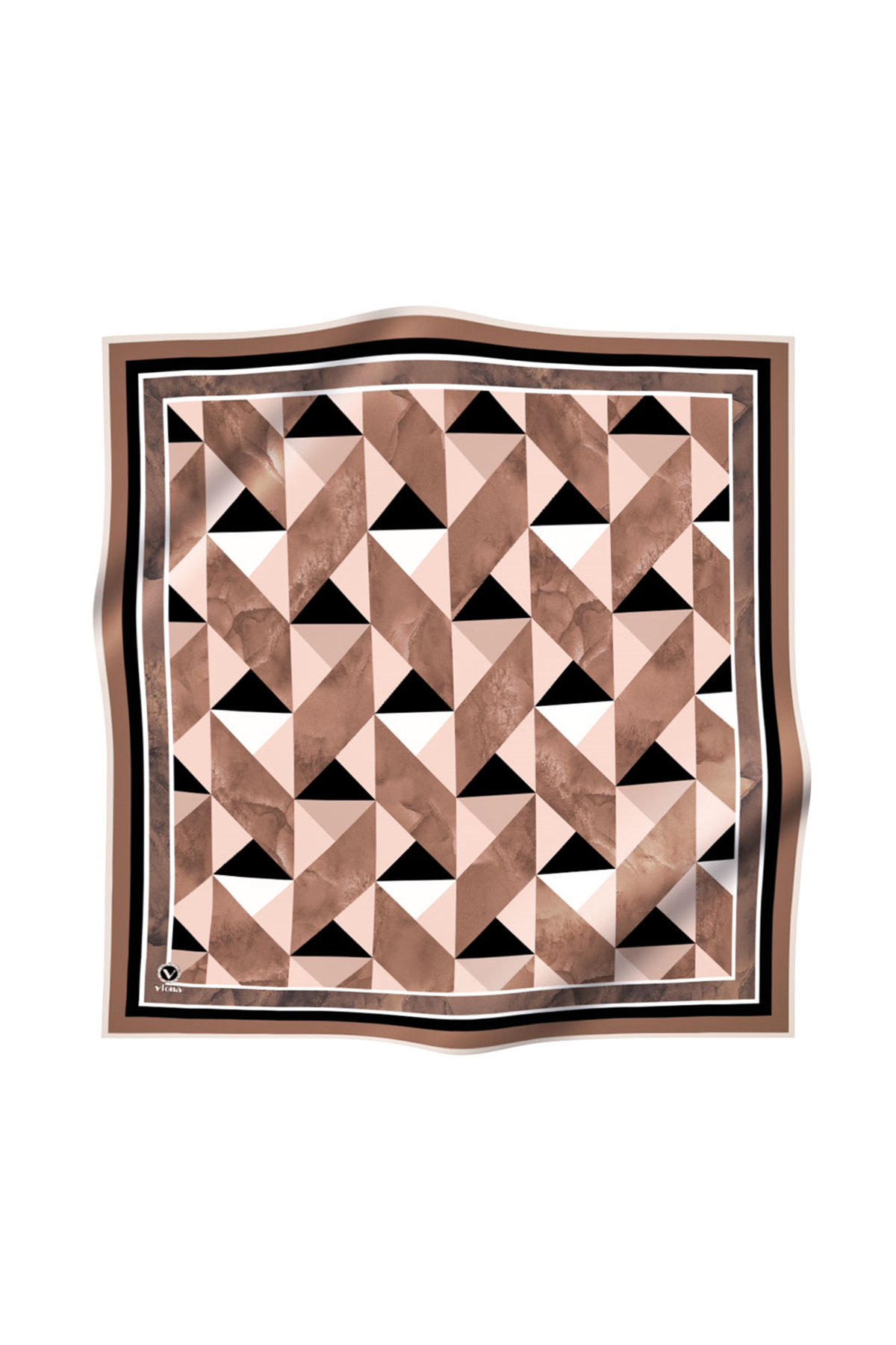 Twill Geometrik Desenli Vizon Renkli 90x90 Eşarp (İpek İçermez) Kenar Dikiş Şekli El Dikişli