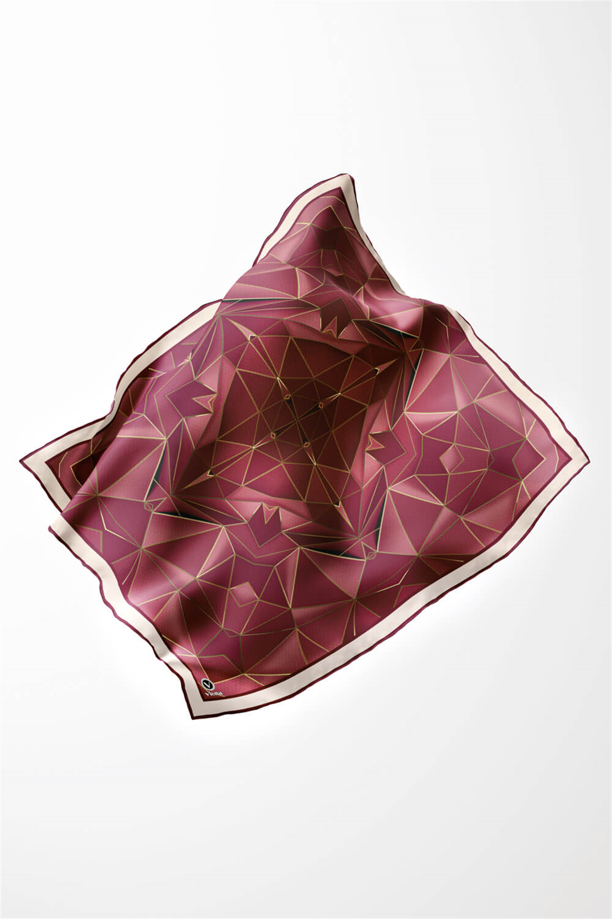 Twill Geometrik Desenli Mürdüm Renkli 90x90 Eşarp (İpek İçermez) Kenar Dikiş Şekli El Dikişli