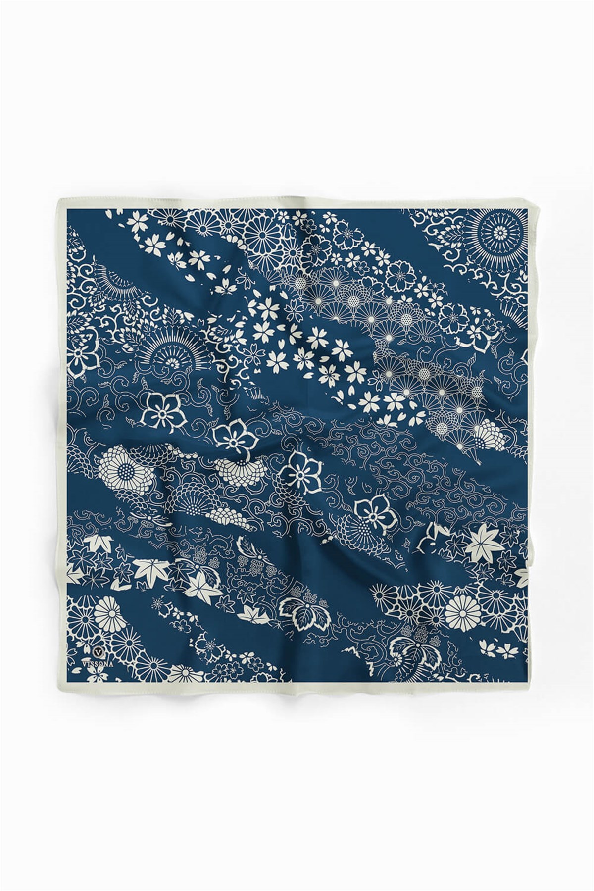 %100 İpek Geometrik Desenli Kadın Bandana