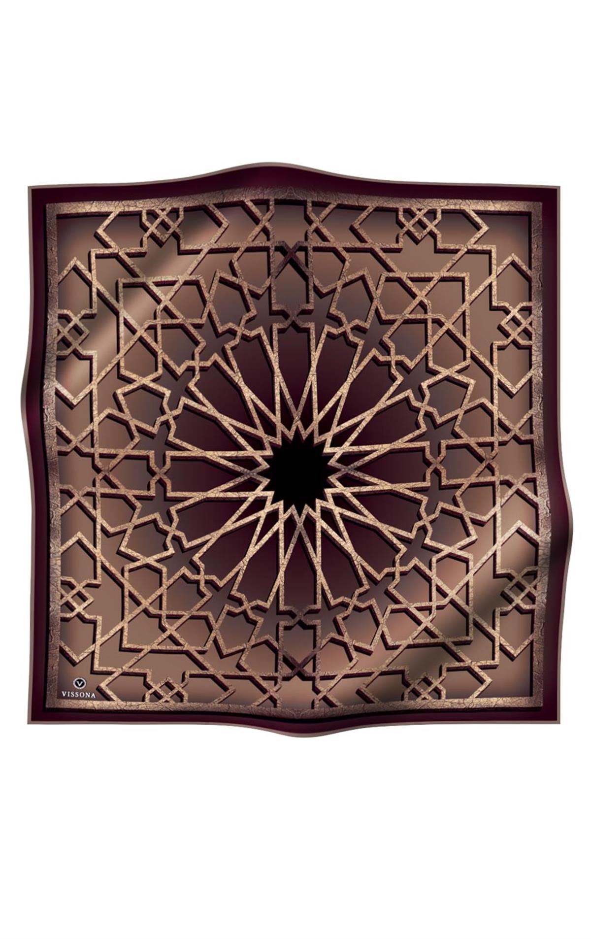 %100 Twill Türk Motifi  Desenli Vizon Renkli 90x90 Eşarp Dikim Şekli: El Dikişi