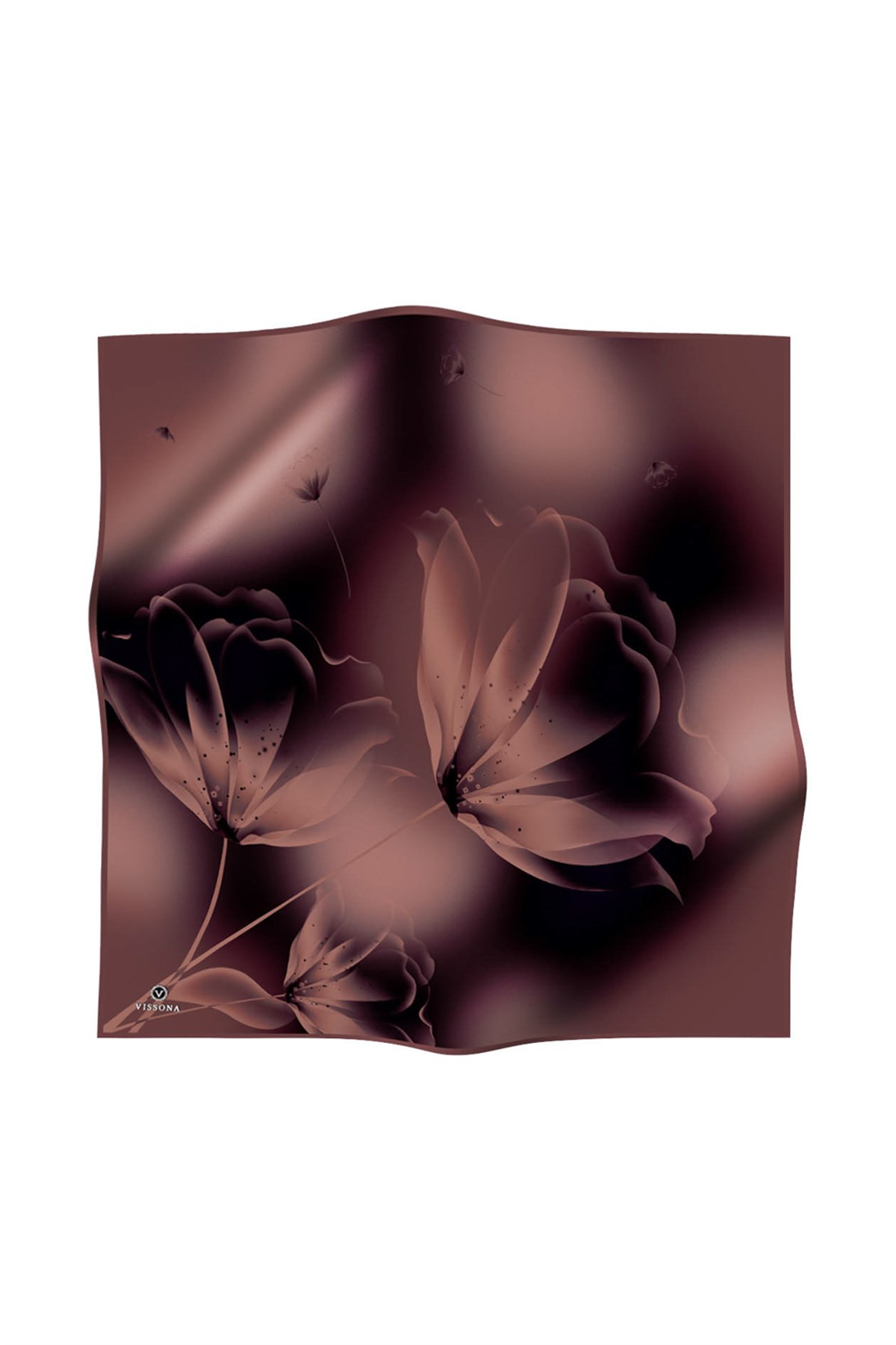 %100 Twill İpek Çiçek Desenli Soğan Kabuğu Renkli 90x90 Eşarp Dikim Şekli : El Dikişi