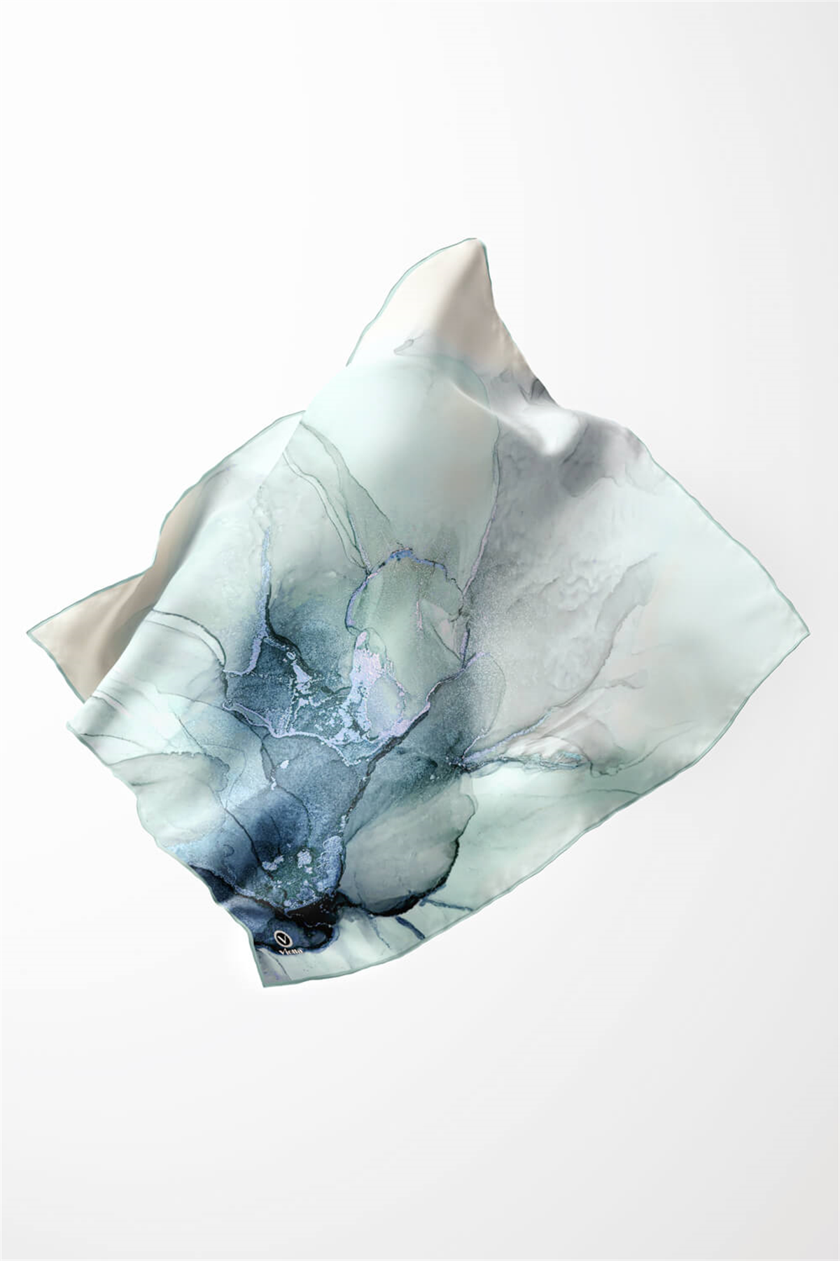 Twill Batik Desenli Mint Yeşili Renkli 90x90 Eşarp (İpek İçermez) Kenar Dikiş Şekli El Dikişli