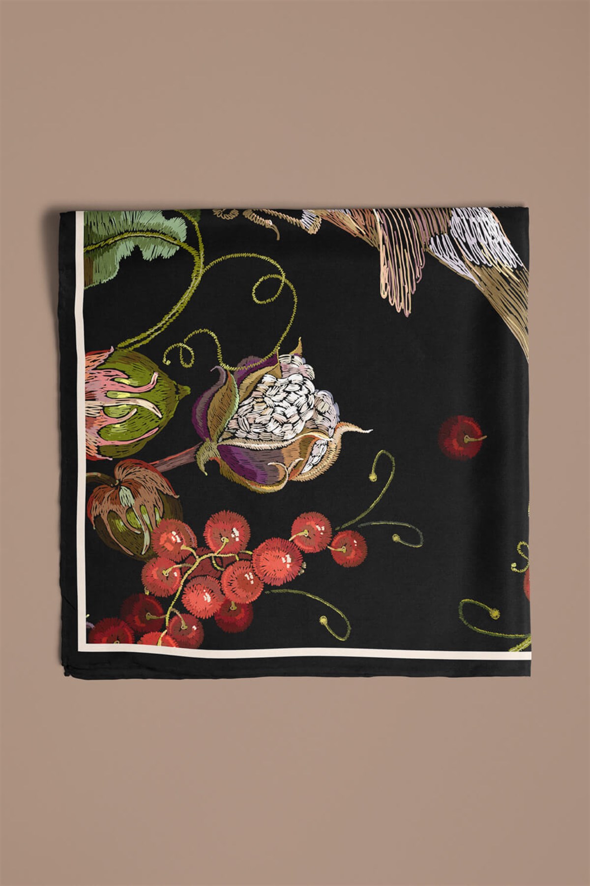 F99 Vissona Kuş Desenli İpek Bandana