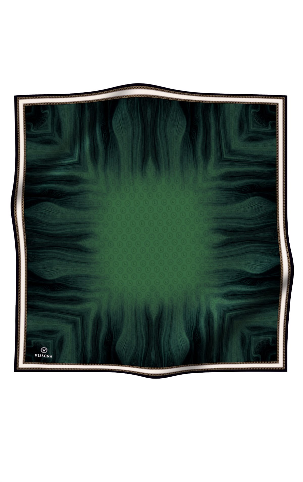 100% Twill İpek Monogram Desenli Zümrüt Yeşili Renkli 90x90 Dikim Şekli : El Dikişi Eşarp