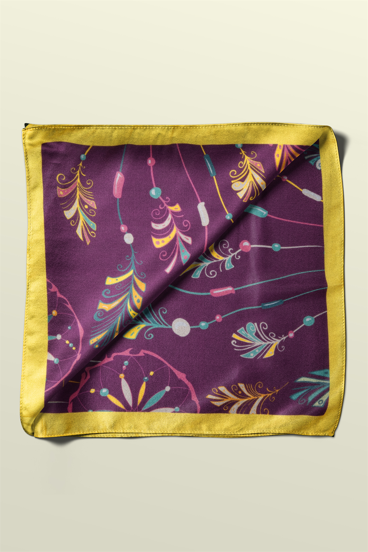 B97 Kadın Yaprak Desenli Bandana 50x50 Yeşil DG0332-22 Snz