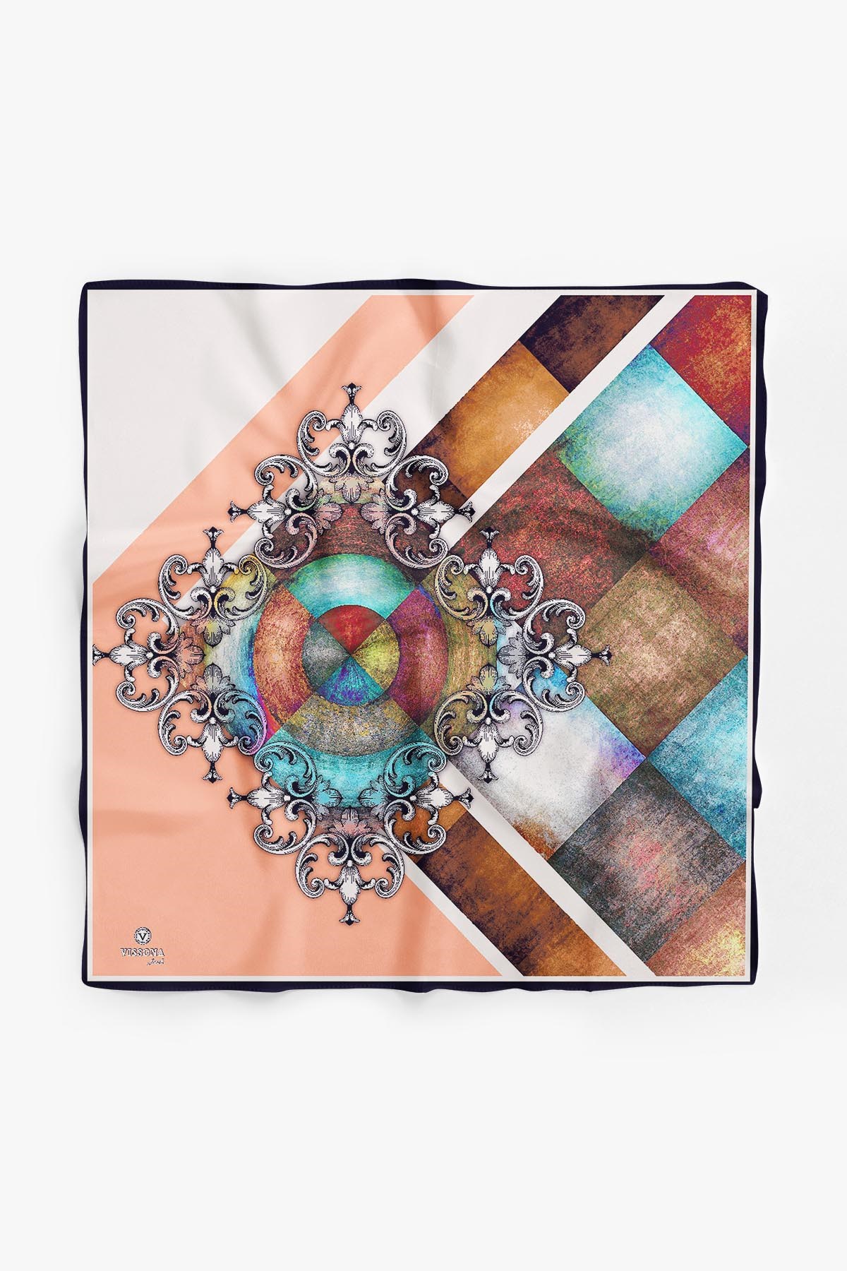 %100 İpek Kadın Desenli Bandana 80x80