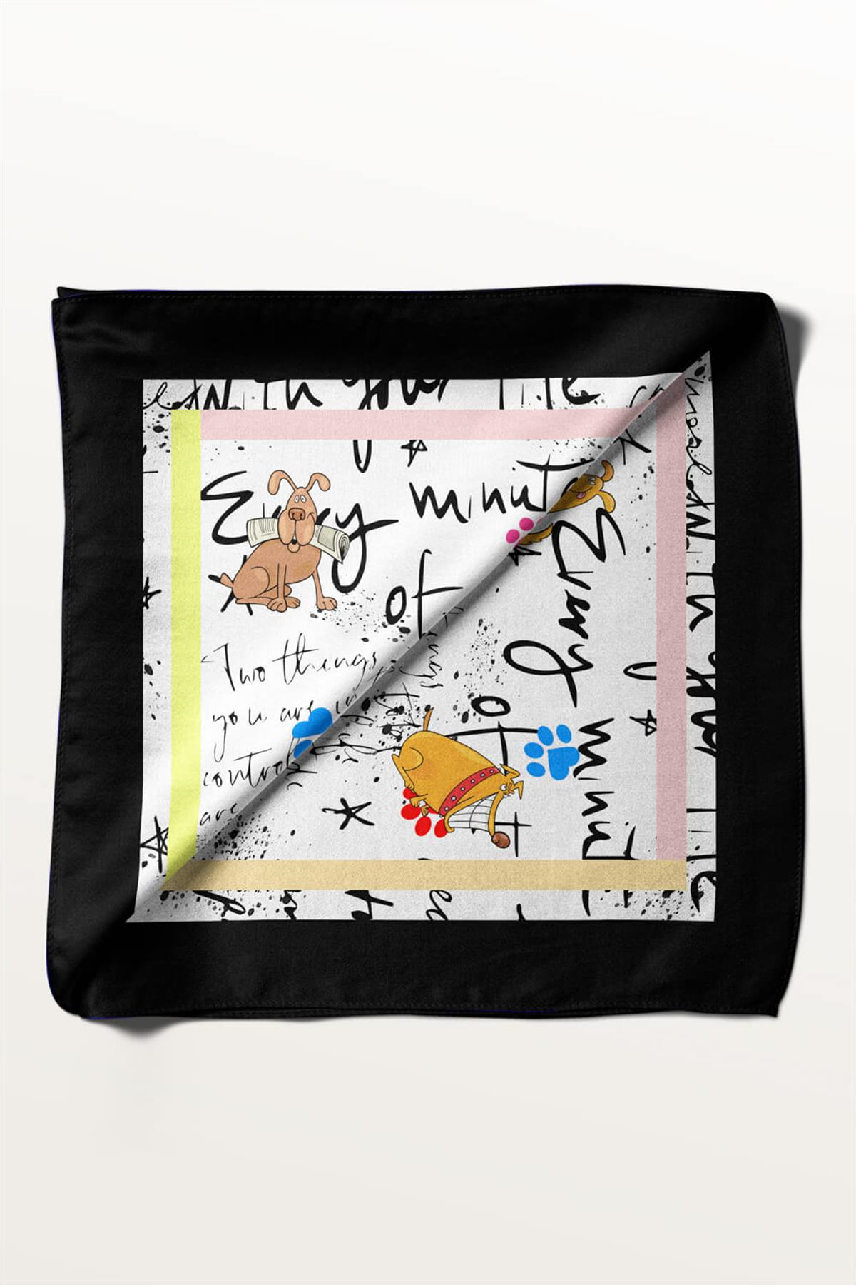 H22 El Yazısı Desenli Sarı Turuncu Köpek Bandanası DG5479 45x45