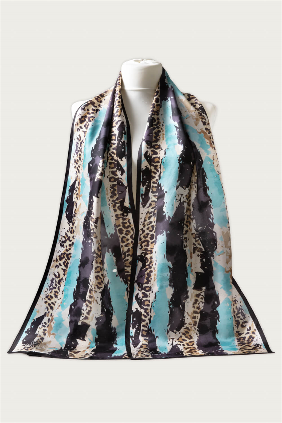 %100 İPEK LEOPAR ÇİZGİLİ DESENLİ KADIN FULAR 30X170